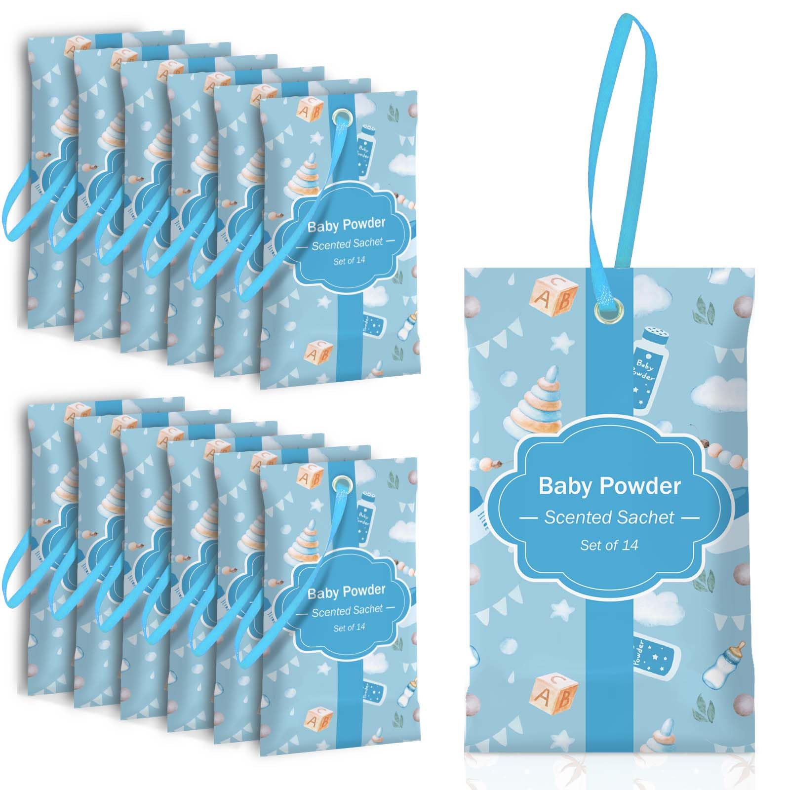 SCENTORINI Scented Sachets for Drawers and Closets, Baby Powder Scent 14 Pack, Long-Lasting Sachets Bags Wardrobe Freshener for 