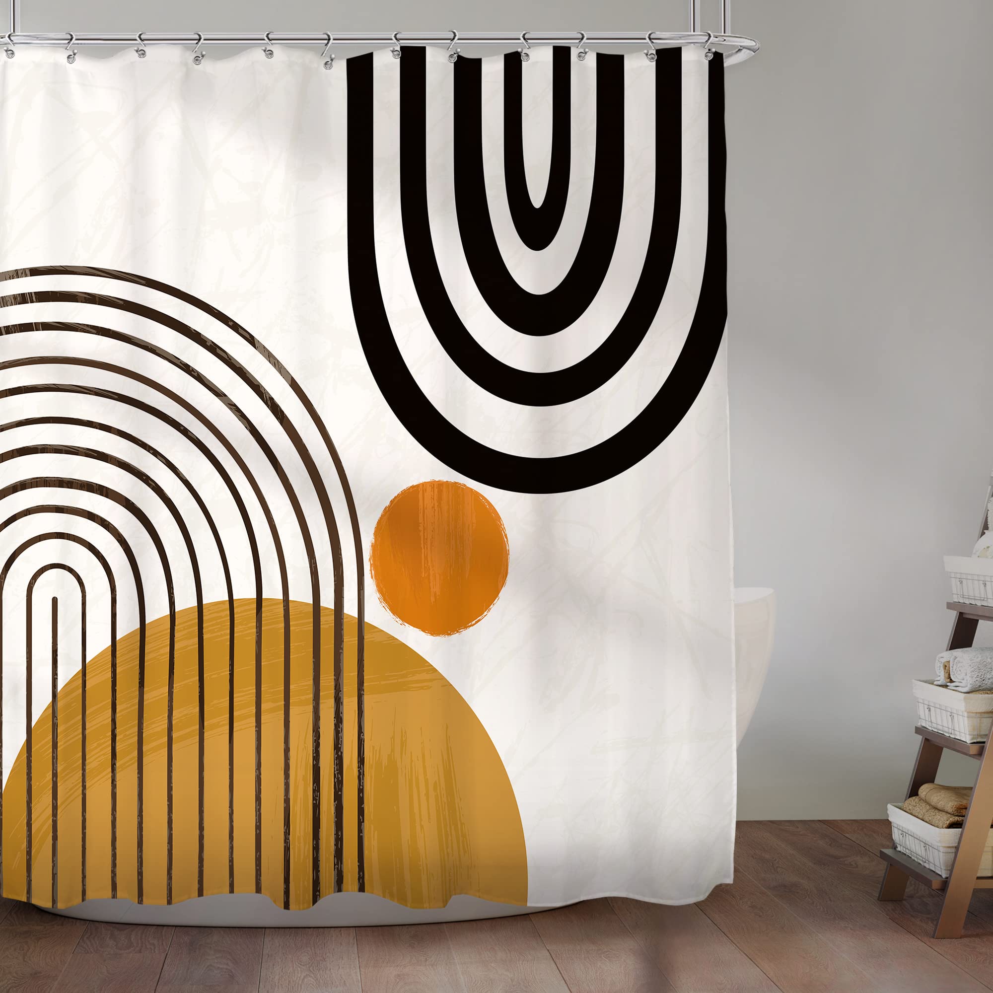 Komllex Boho Shower Curtain Modern Abstract Mid Century Shower Curtain Geometric Cute Sun Minimalist Aesthetic Semicircle Neutra