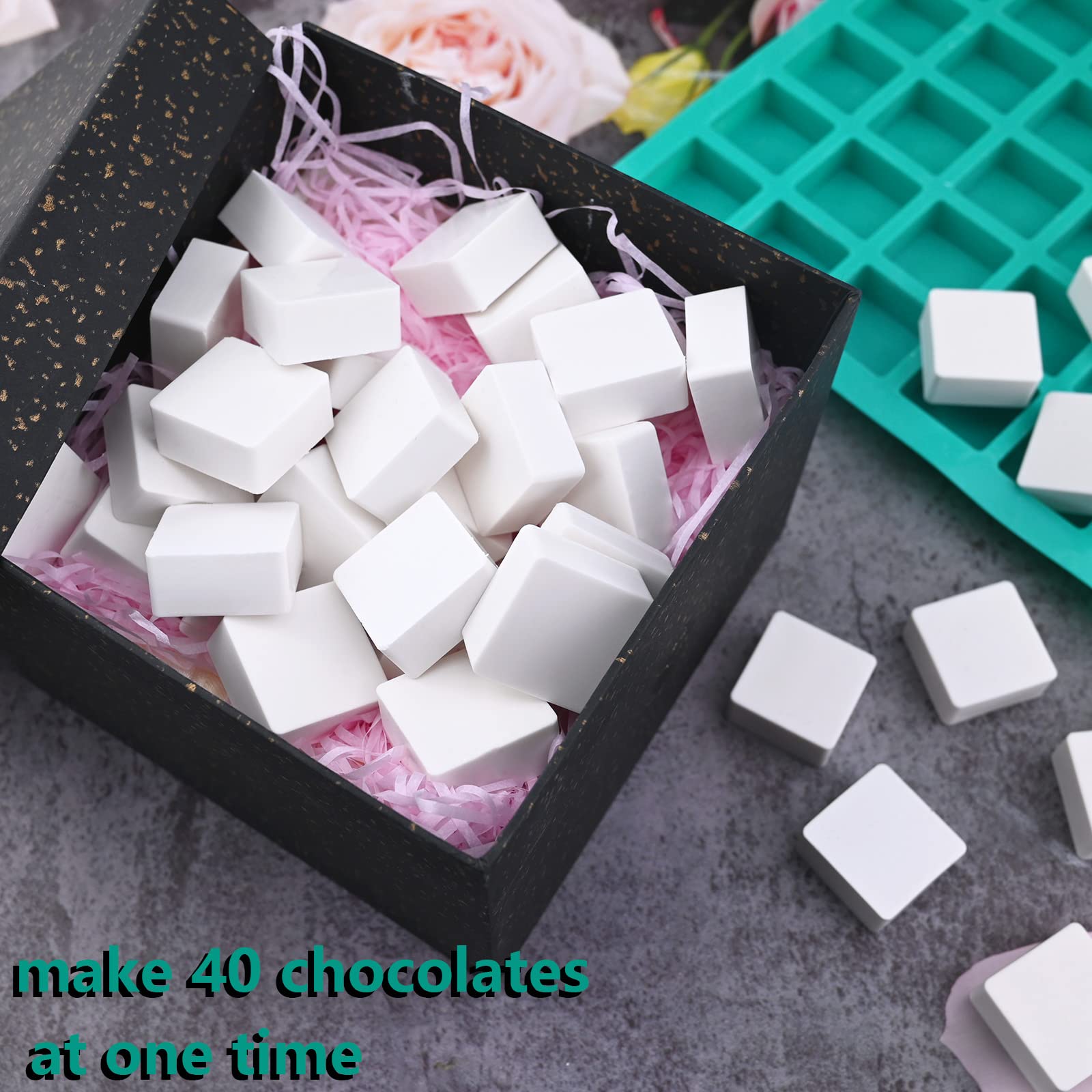 Sakolla 40 Cavities Square Silicone Molds, Mini Cubes Silicone Mold For Chocolate, Hard Candy, Ice Cubes, Gummy