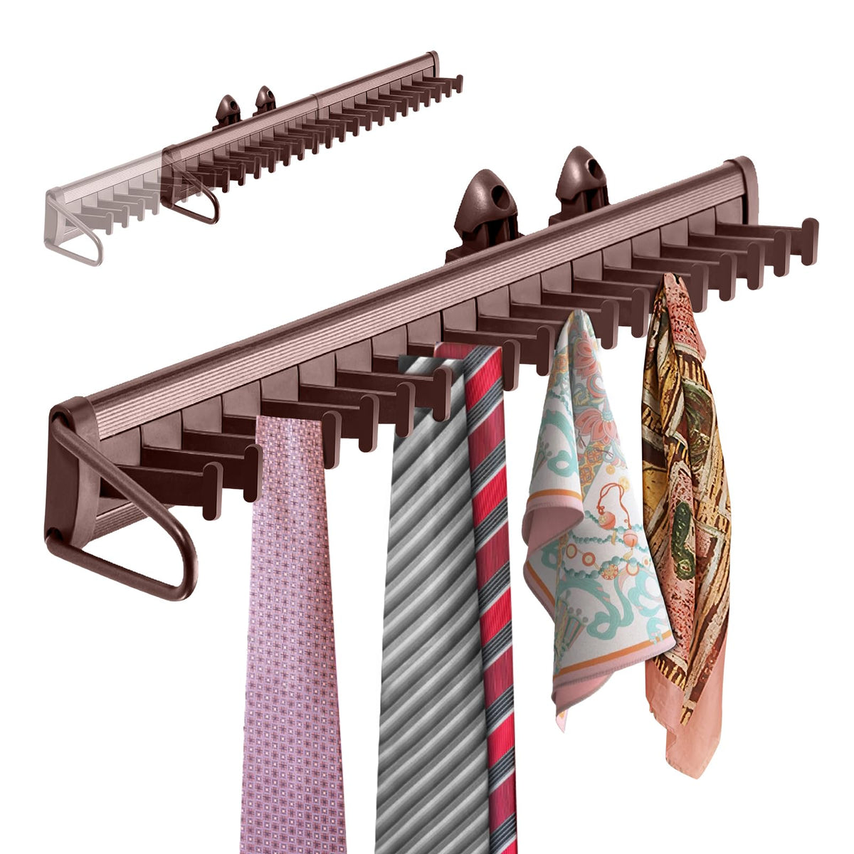 Sliding Tie Racks For Closet, 20 Tie Hanger For Men Pull Out Belt Hanger For Closet Storage Organizer With Slider, Side Mount Cl