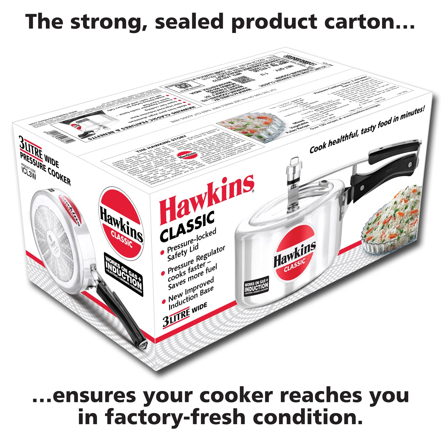 Hawkins Classic 3 Litre Inner Lid Aluminium Pressure Cooker, Induction Cooker, Wide Design Pan Cooker, Best Cooker, Silver (ICL3