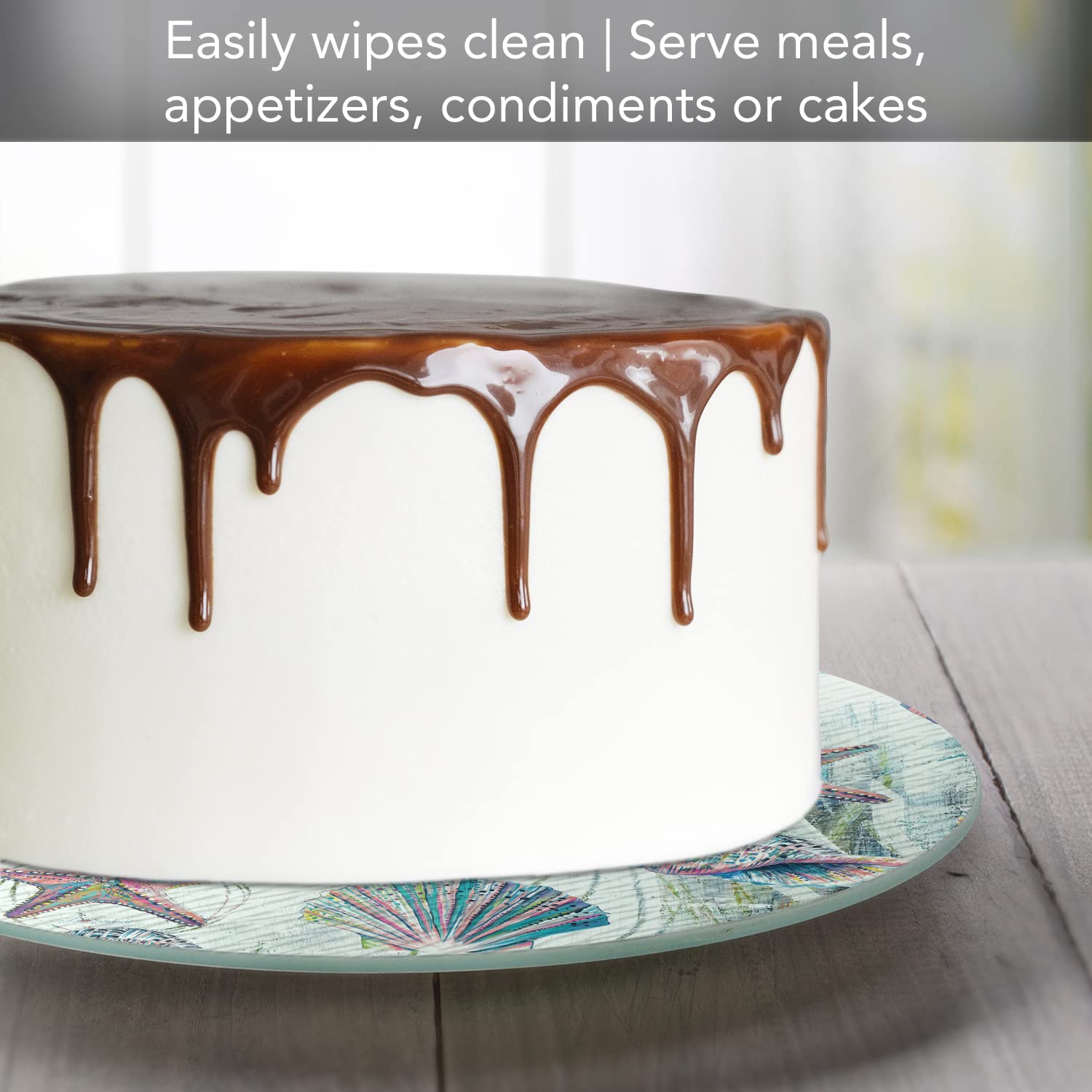 Counterart Jewels Of The Sea 4Mm Heat Tolerant Tempered Glass Lazy Susan Turntable 13'' Diameter Cake Plate Condiment Caddy Pizz