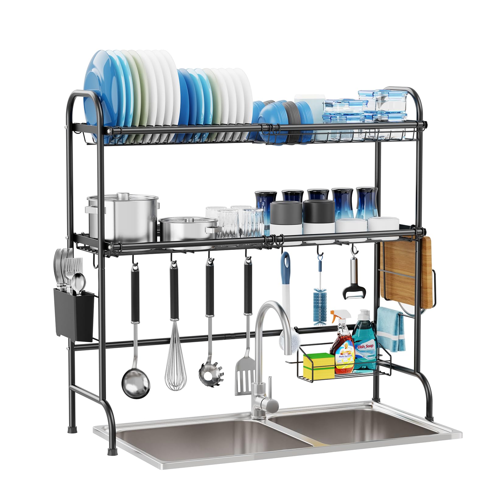 Gslife Stainless Steel Over The Sink Dish Drying Rack - 2 Tier Dish Rack Over Sink, Dish Drainer Rack With Utensil Holder And Cu