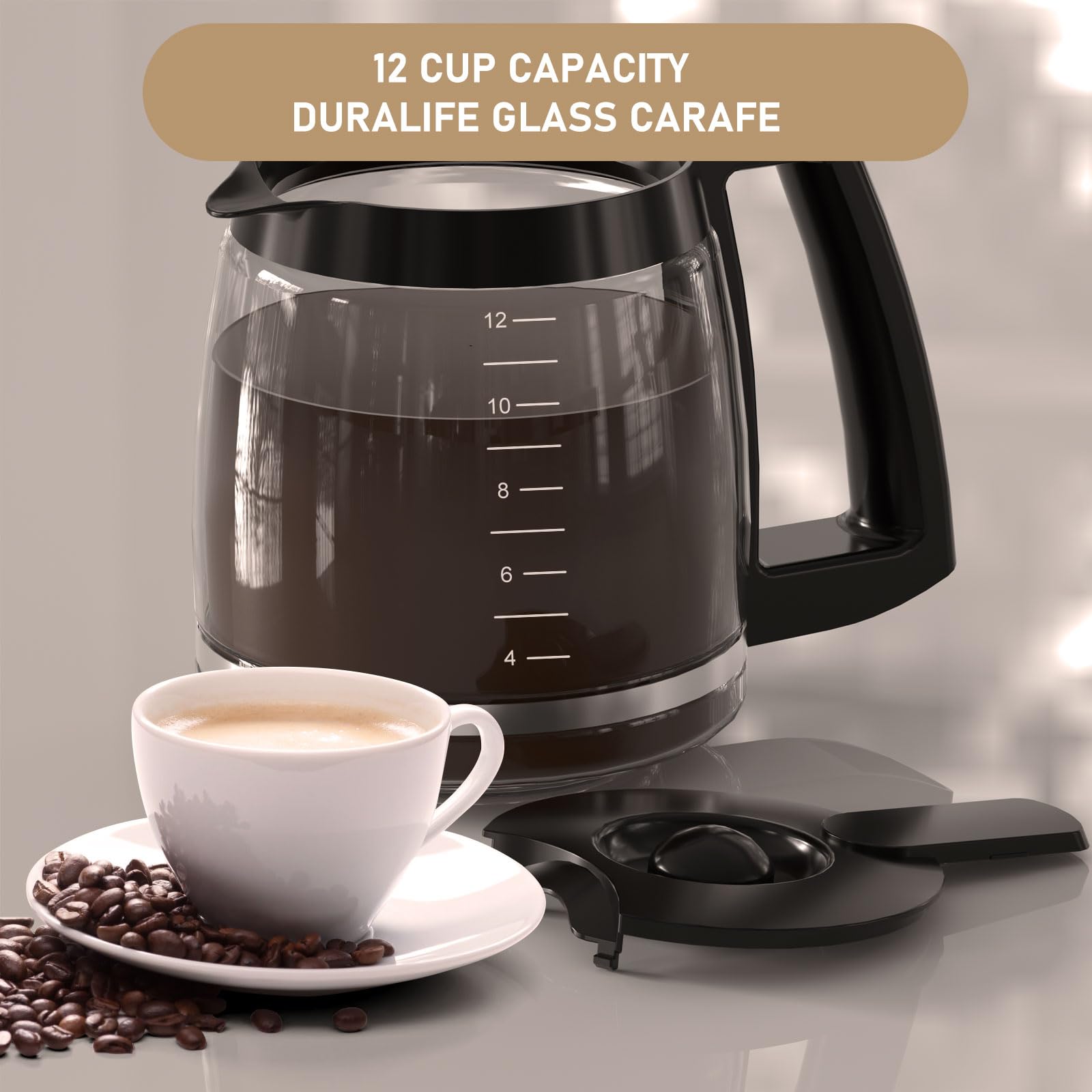 12 Cup Coffee Maker Carafe Replacement Compatible With Cuisinart Coffee Maker Dcc-1100Bk, Dcc-1200, Dcc-2650, Chw-12, Chw-12P1,