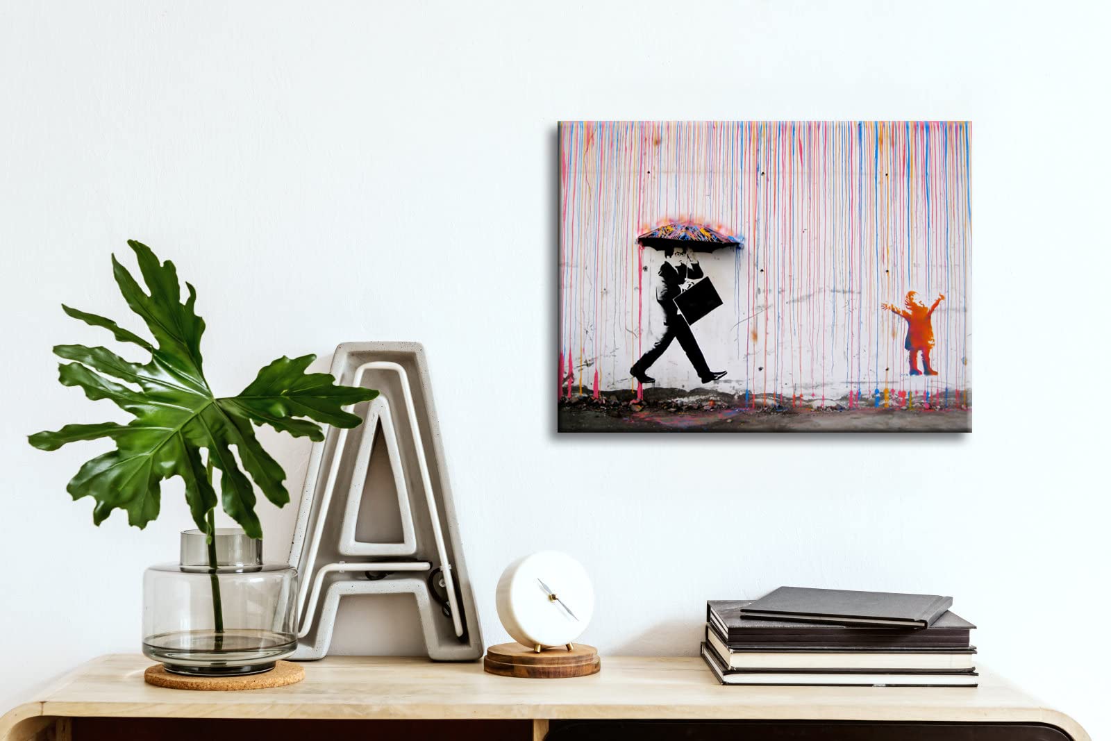 Wieco Art Banksy Raining Day Or Colorful Graffiti Street Famous Canvas Paintings Wall Art Modern Inspirational Grey Love Picture