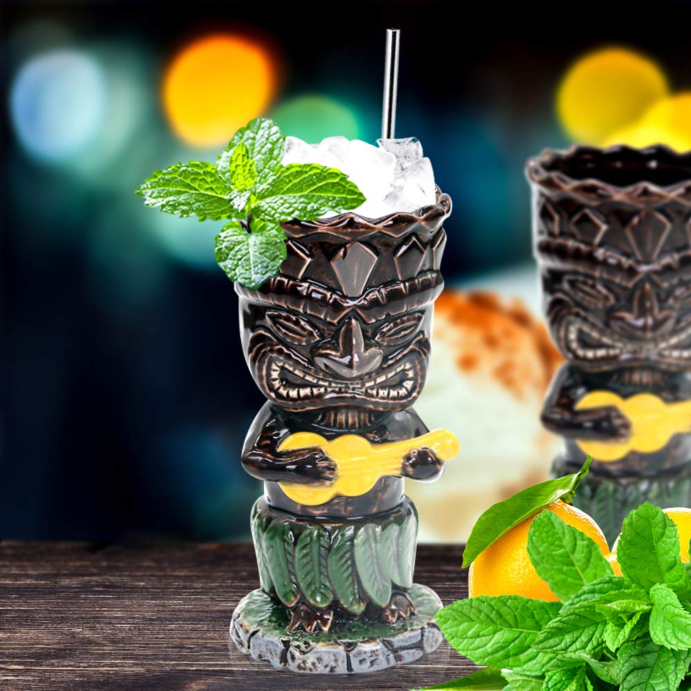 Suprobarware Tiki Mugs Set Of 4- Ceramic Hawaiian Party Mugs Large Drinkware, Tiki Bar Mugs For Cocktails, Tropical Cups Drinks