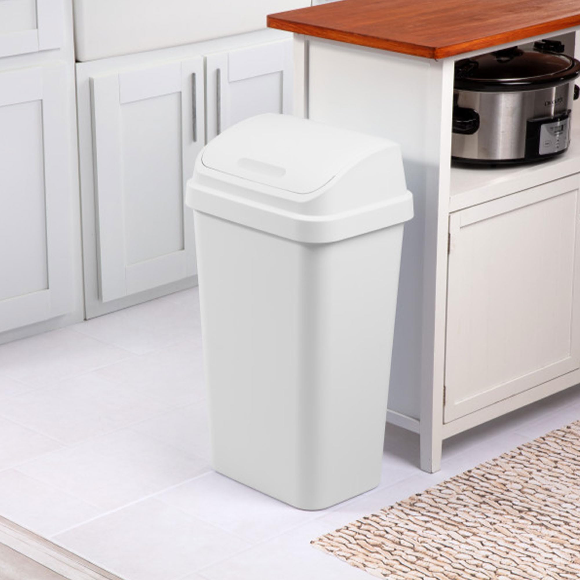 Sterilite 12 Pack Kitchen Garbage Trash Can With Plastic Swing Top, 13 Gal, White