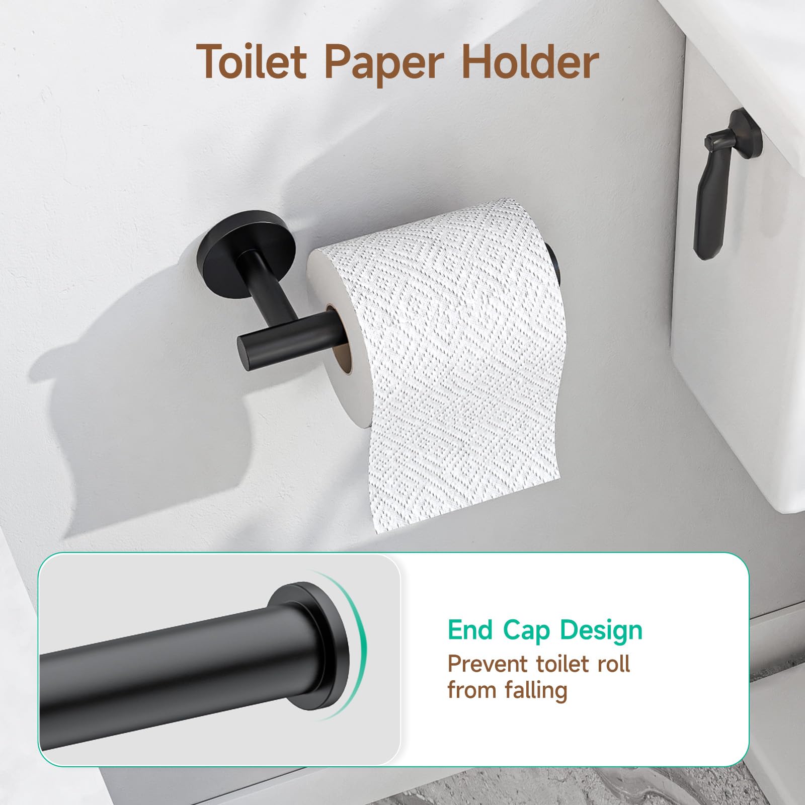 USHOWER Matte Black Toilet Paper Holder  Wall-Mounted Toilet Roll Holder for Bathroom  Durable SUS304 Stainless Steel  Modern Style