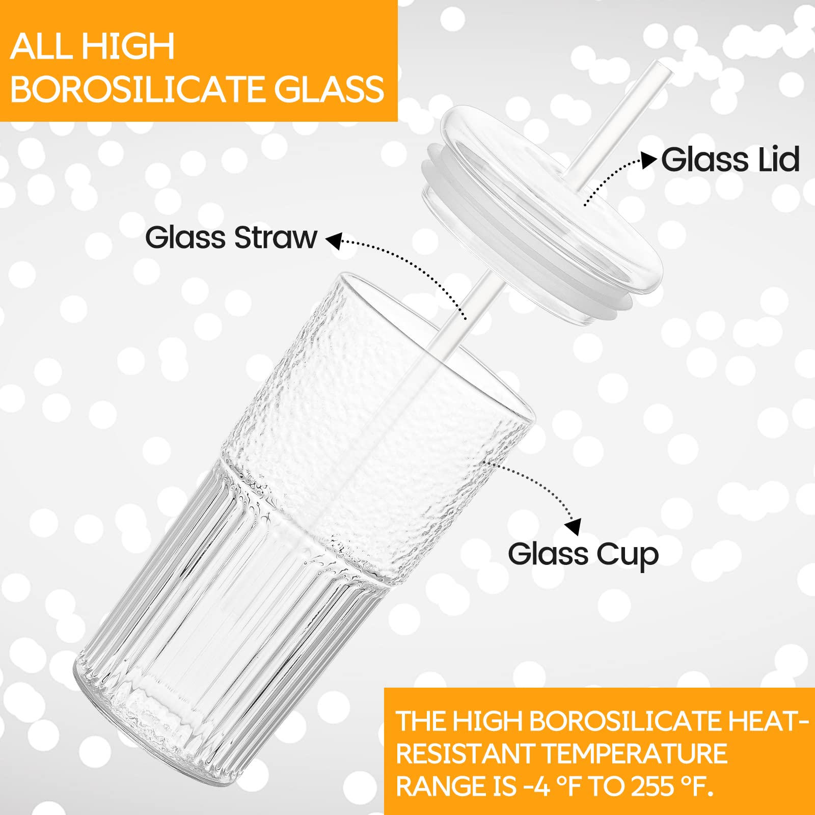 Qwezxo Glass Cups With Lids And Glass Straws