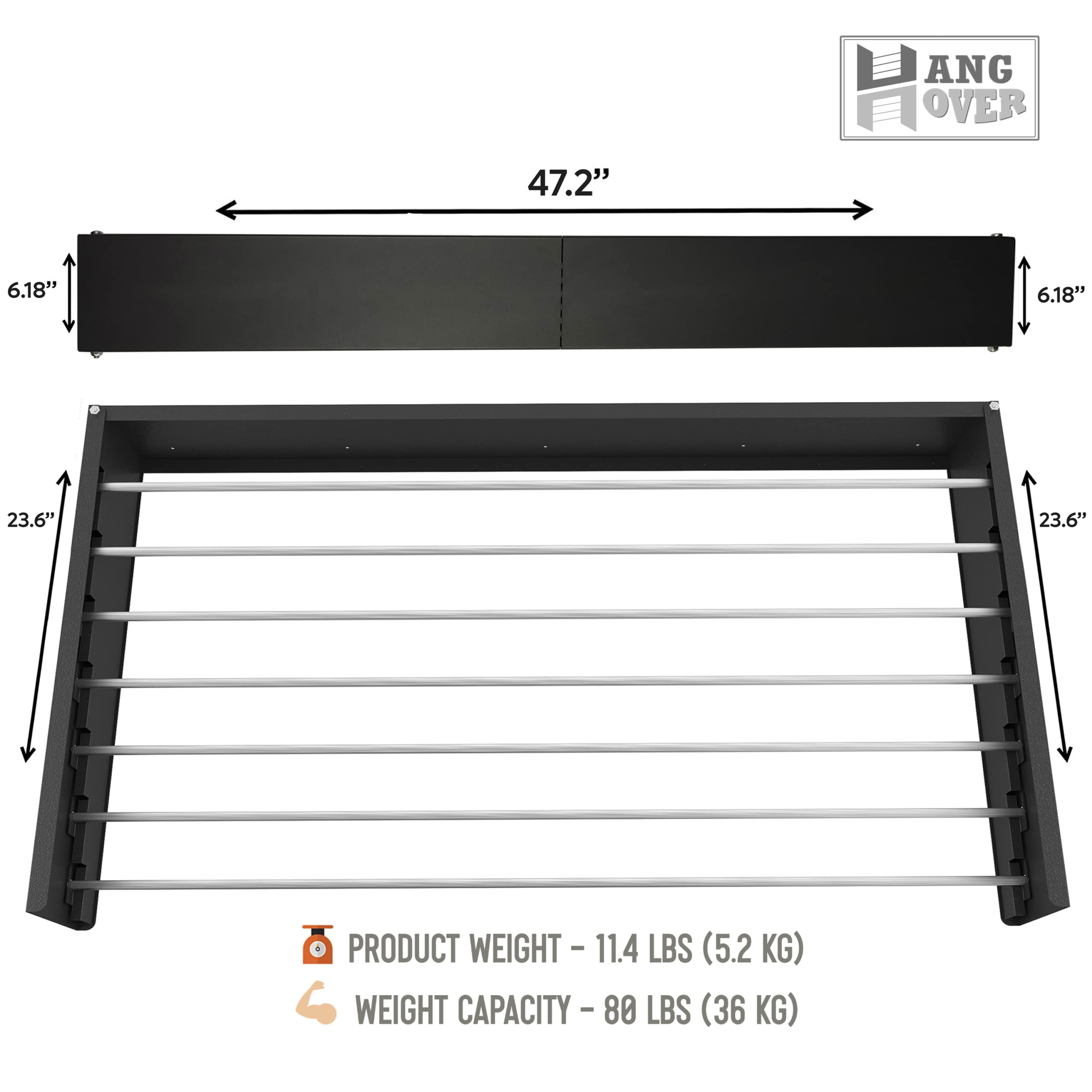 Tco Adventures Invisible 47'' Wall Mounted Drying Rack Elegant Matte Wall-Mounted Hanger | Folding Stainless Steel Collapsible S