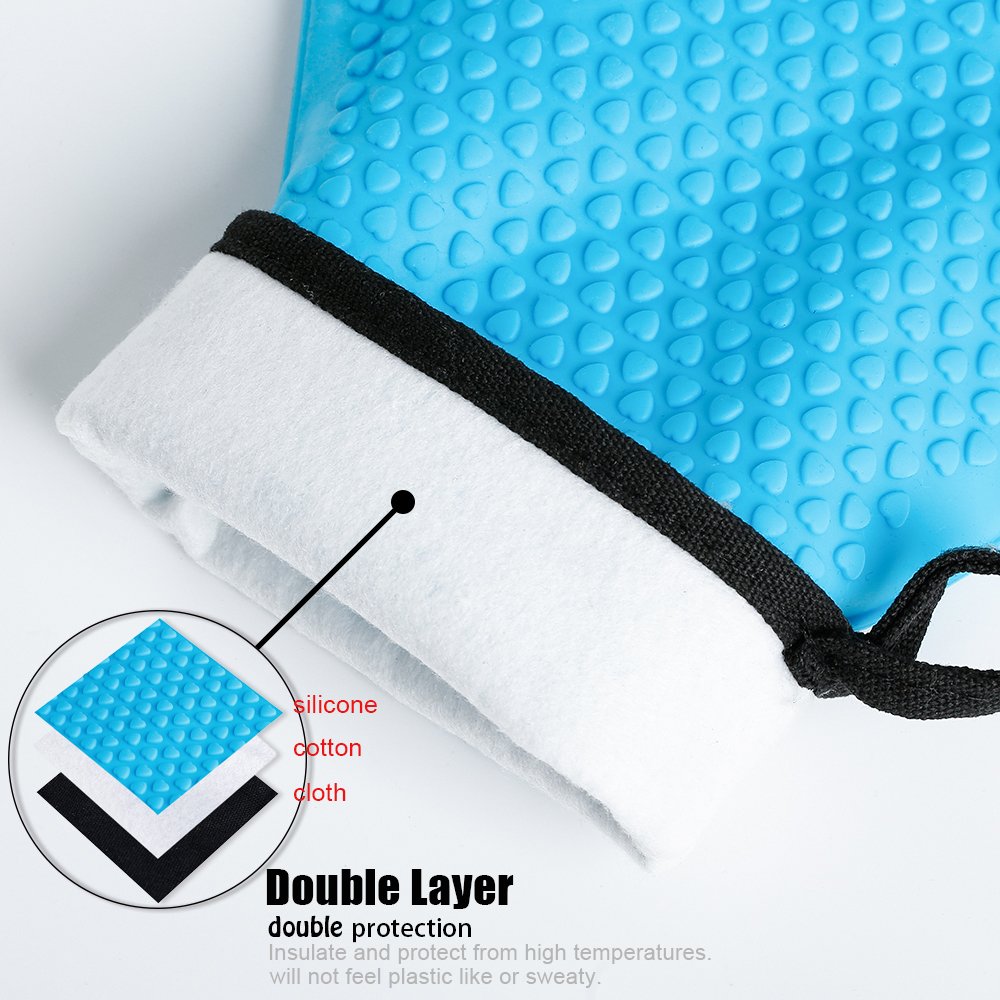 Loveuing Kitchen Oven Gloves - Silicone And Cotton Double-Layer Heat Resistant Oven Mittsbbq Glovesgrill Gloves - Perfect For Ba