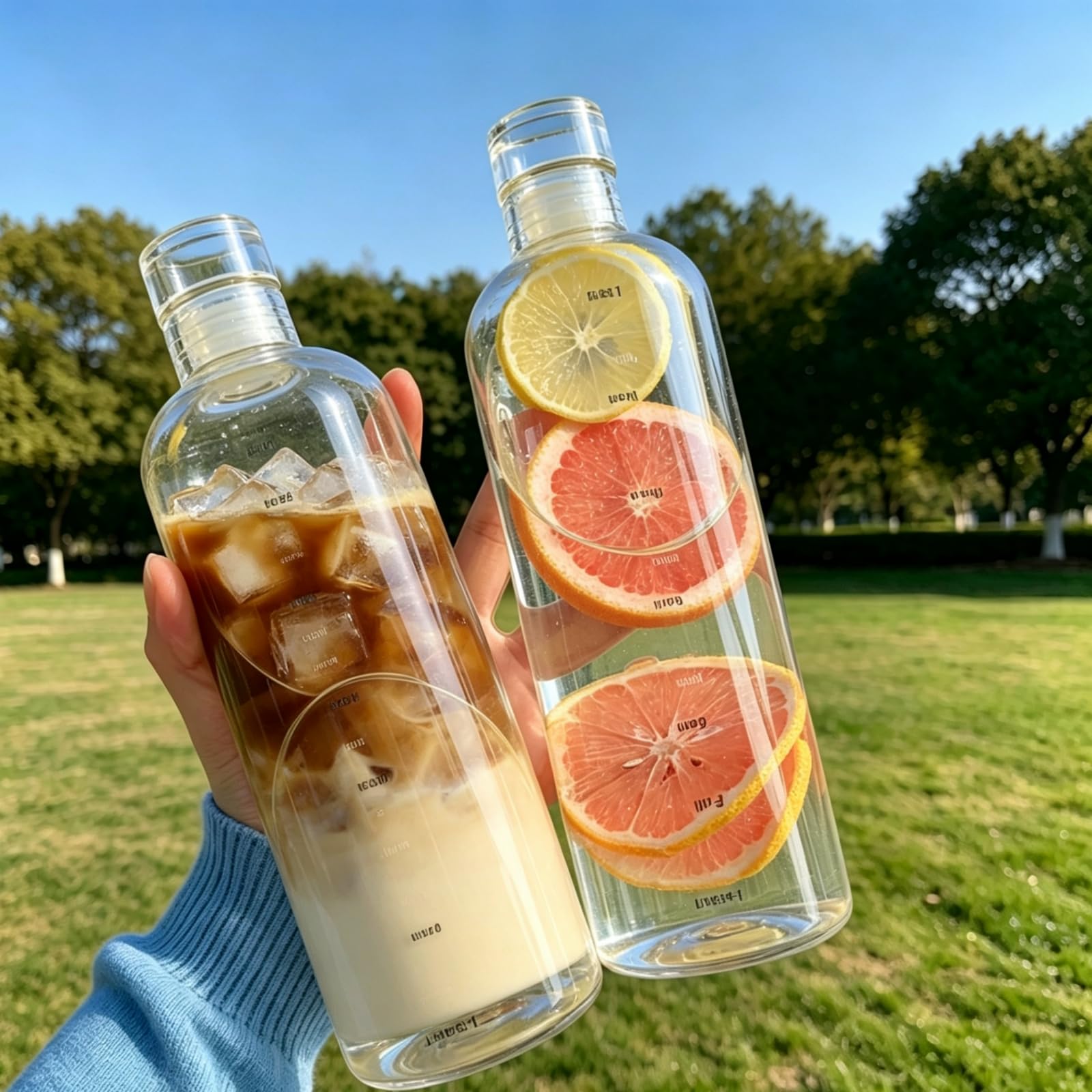 LFRNZS 2PCS Set 17oz & 25oz Clear Water Bottle with Time Marker  Motivational Hydration Tracker, Leakproof BPAFree Reusable Bo