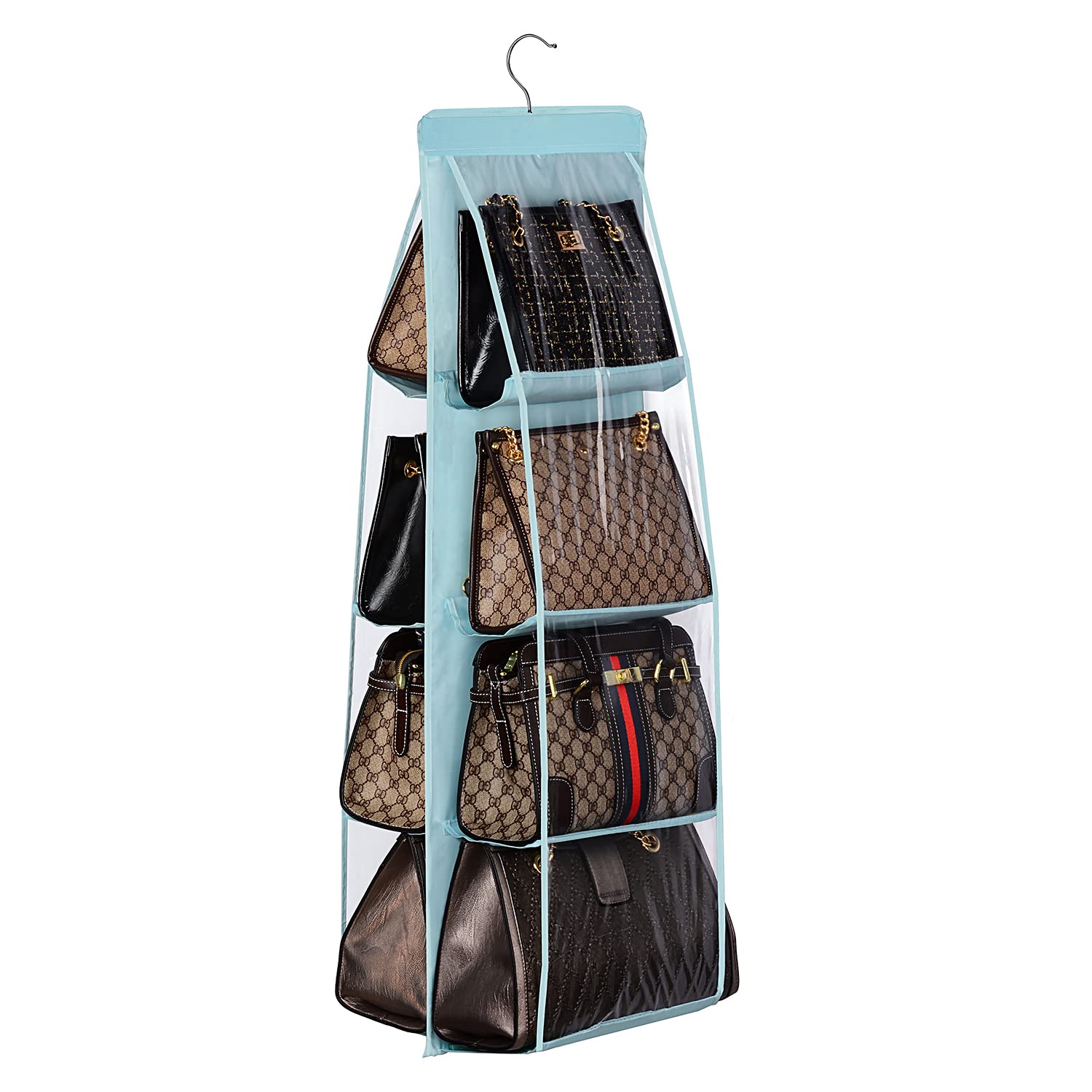 Lirex Handbag Hanging Purse Organizer For Closet, 8 Pocket Handbag Storage Organizer Hanger Oxford Cloth Closet Organizer For Fa