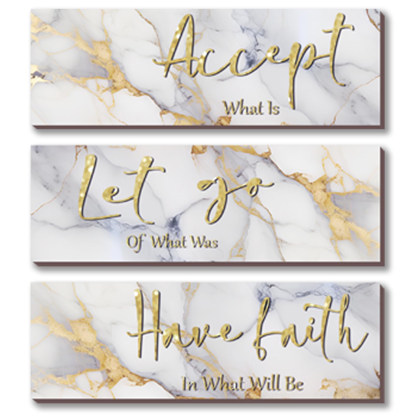 ONIZHITY 3 Pcs Large White and Gold Bathroom Decor White and Gold Wall Decor Accept Let Go Have Faith Marble Style Versatile Bat
