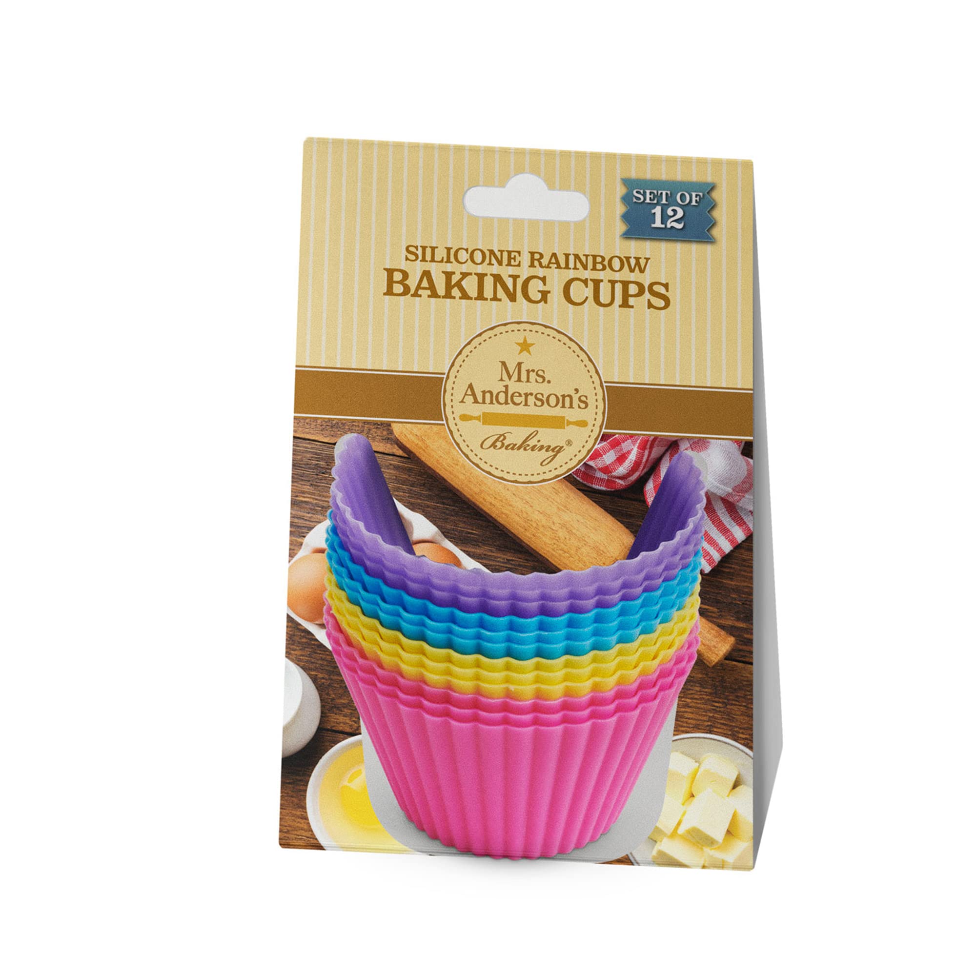 Mrs. Anderson's Baking Rainbow Silicone Muffin Cups, Set of 12, European-Grade, Brown