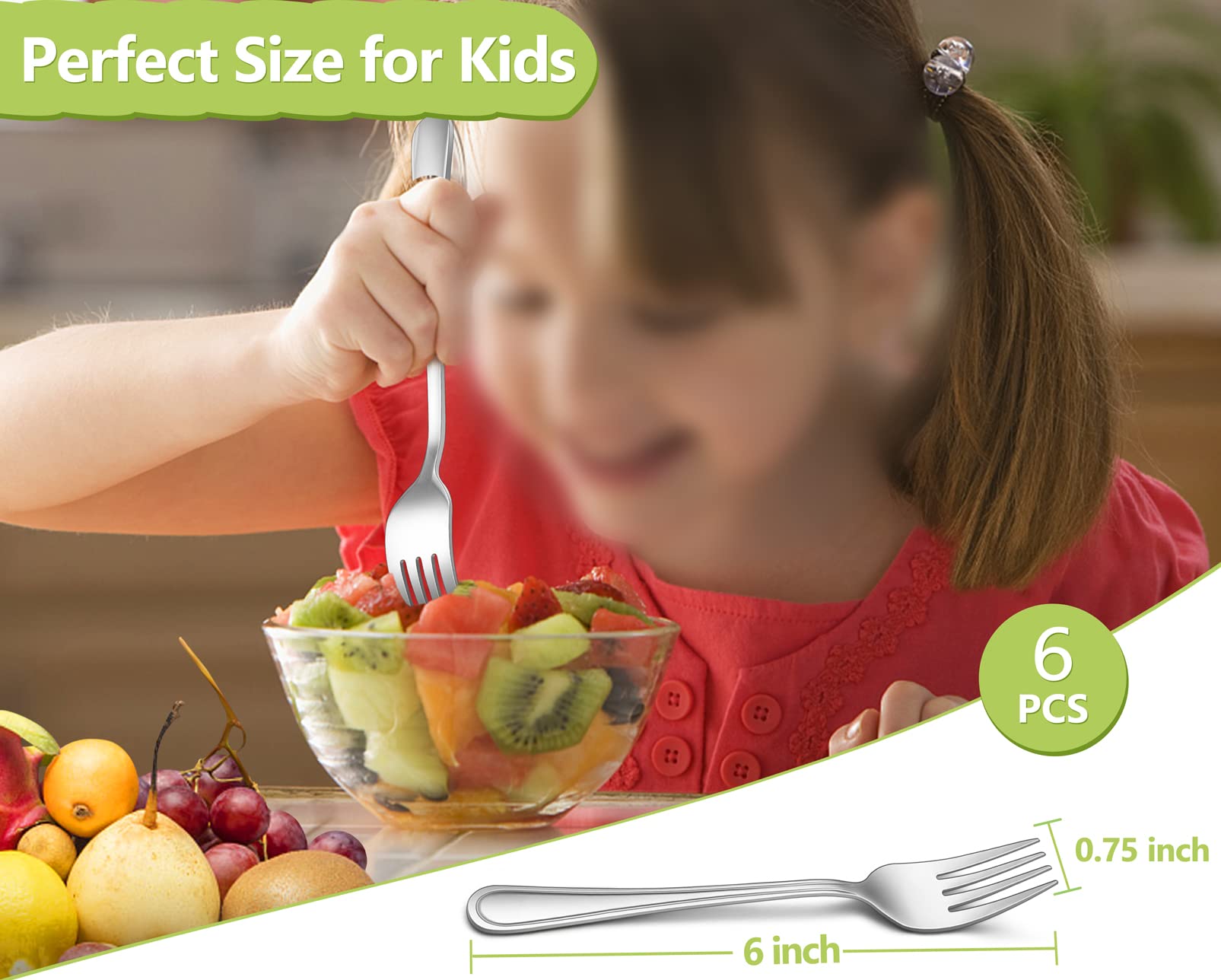 Teamfar Toddler Forks, 6 Pcs Stainless Steel Kids Utensil Small Fork For Child Self Feeding, With Line Patterned Edge, Non Toxic