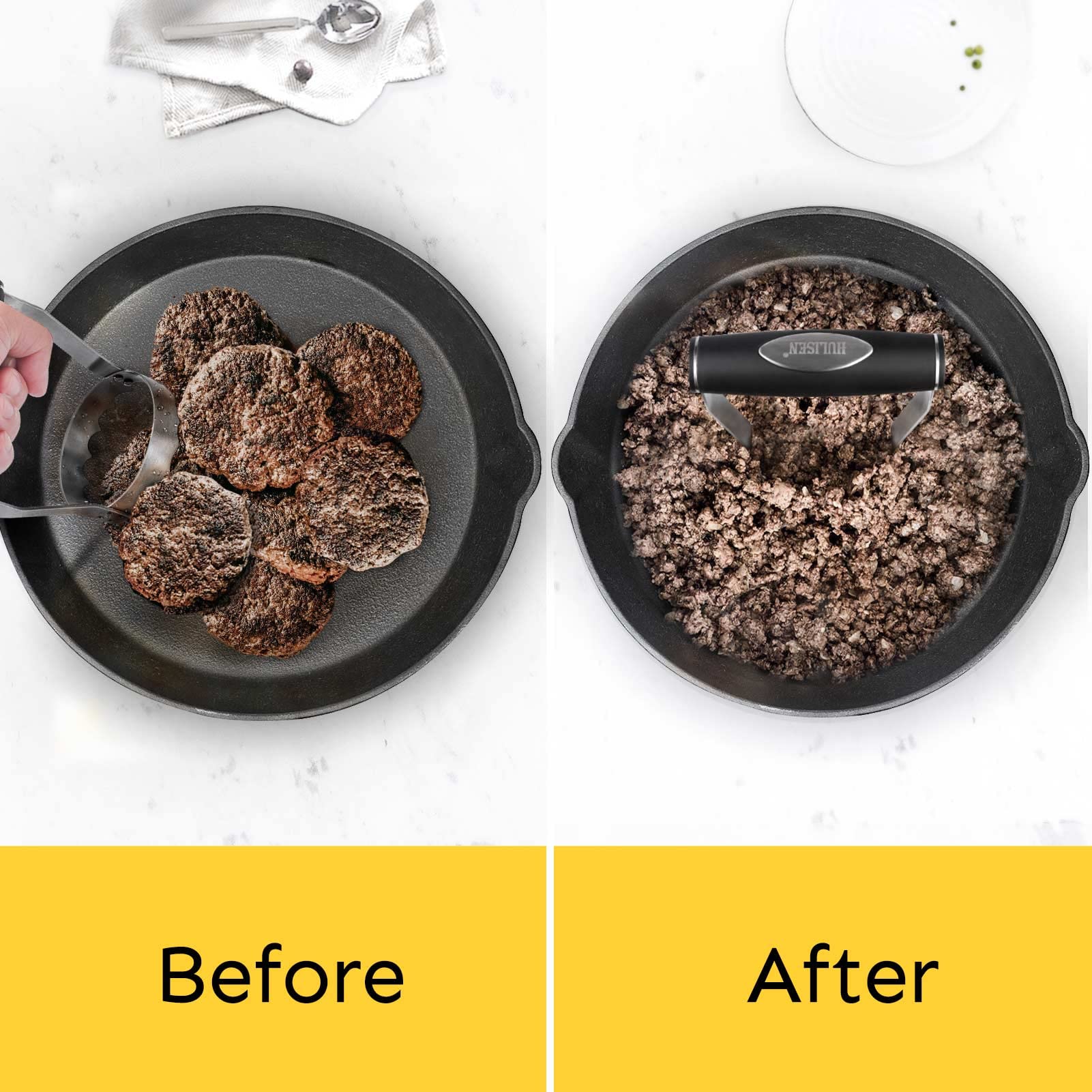 Hulisen Cutlery Serrated Food Chopper, 3 Inch Stainless Steel Manual Hand Chopper With Grip Handle & Serrated Tooth Edge, Handhe