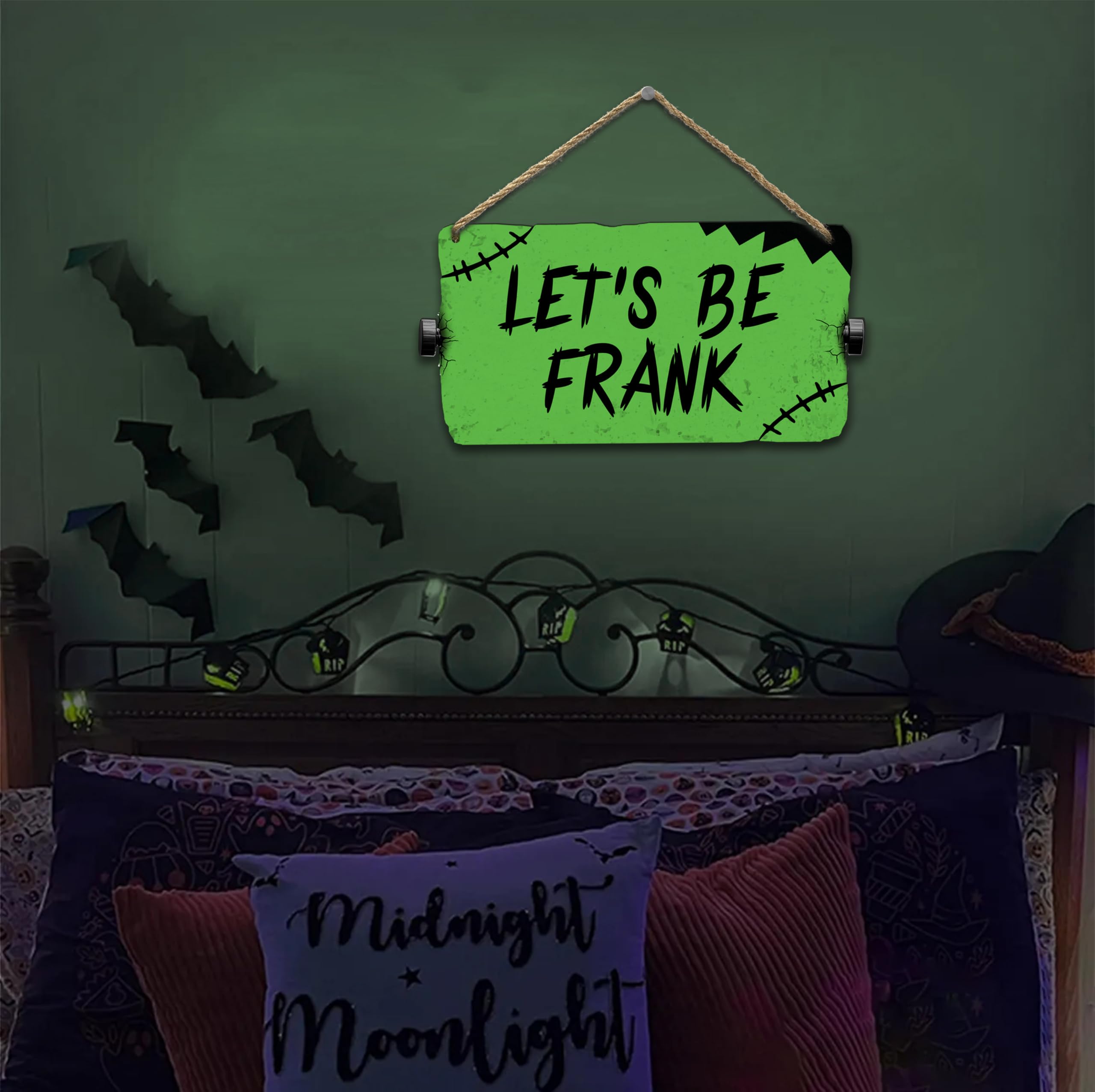 flinelife Let's Be Frank Sign, 12x6, Horror Movie Sign, Wreath Sign for Indoor Outdoor Use