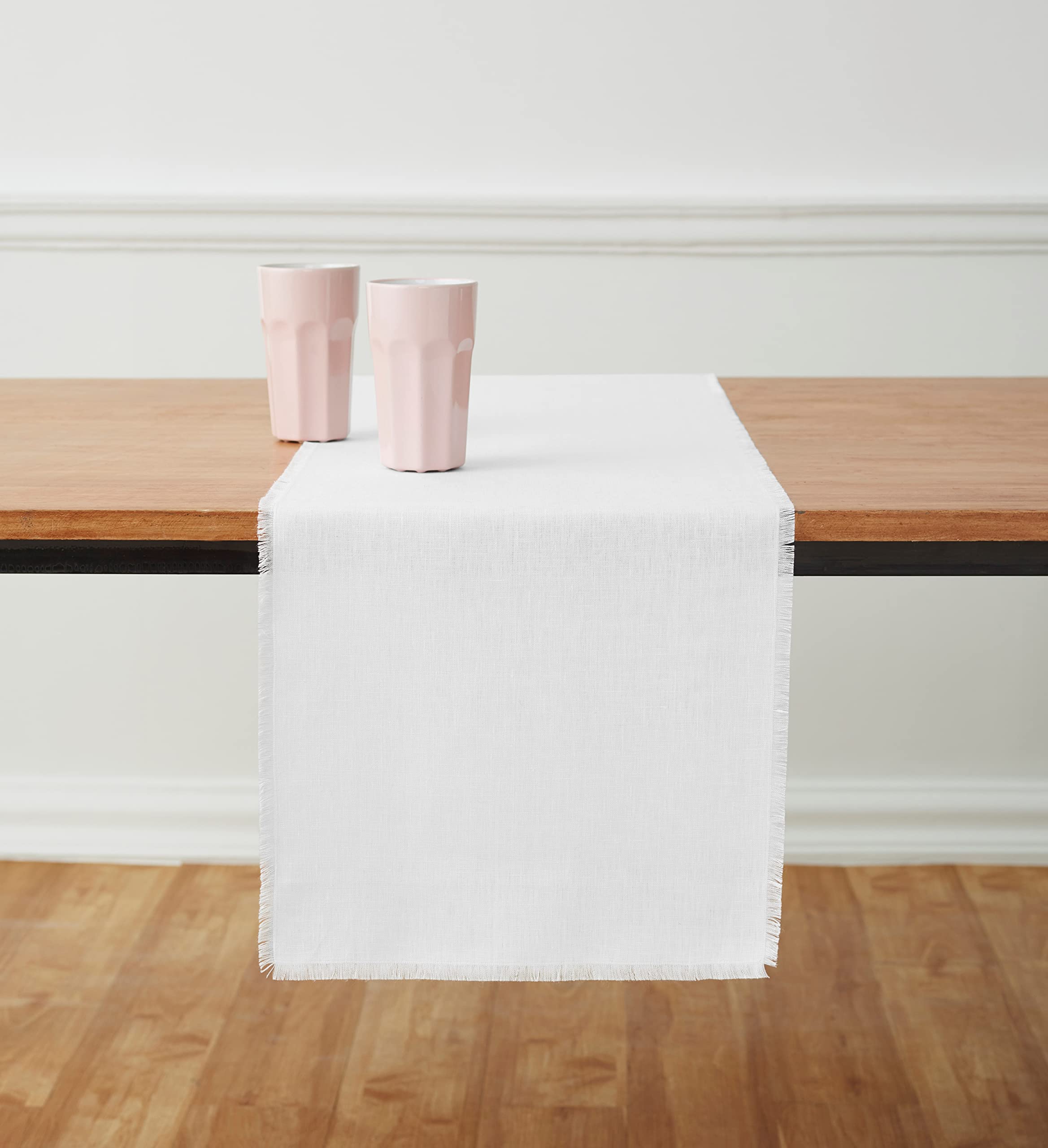 Solino Home Linen Fringe Table Runner - 100% Pure Linen Table Runner 14 X 60 Inch -