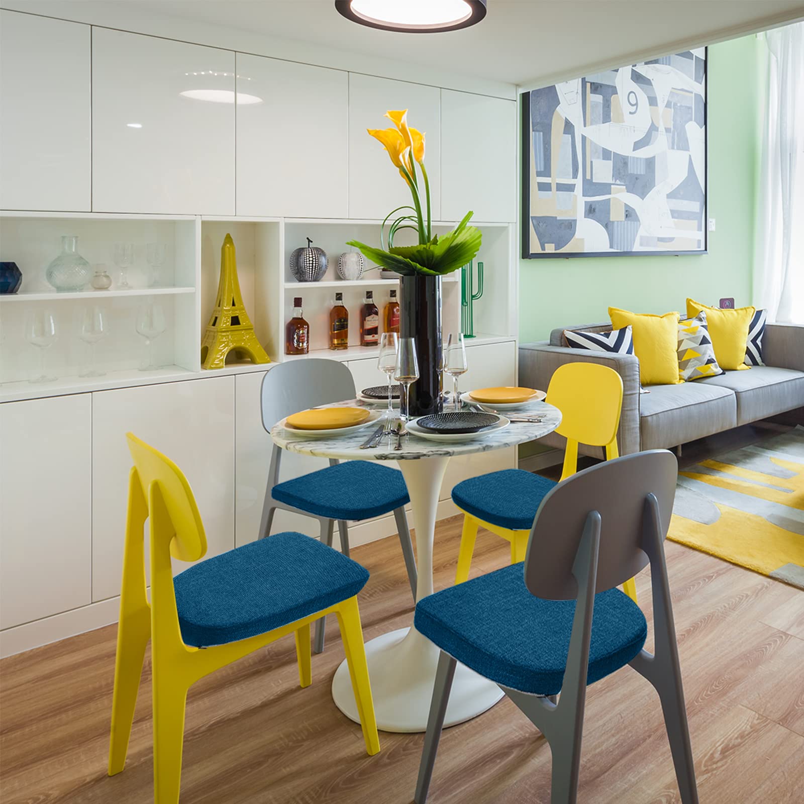 BUYUE Natural Linen 14x14 Magnetic Cushion for Metal Chair 1 Piece  Enhanced Anti-Slip Seat Pad for Dining Kitchen Caf