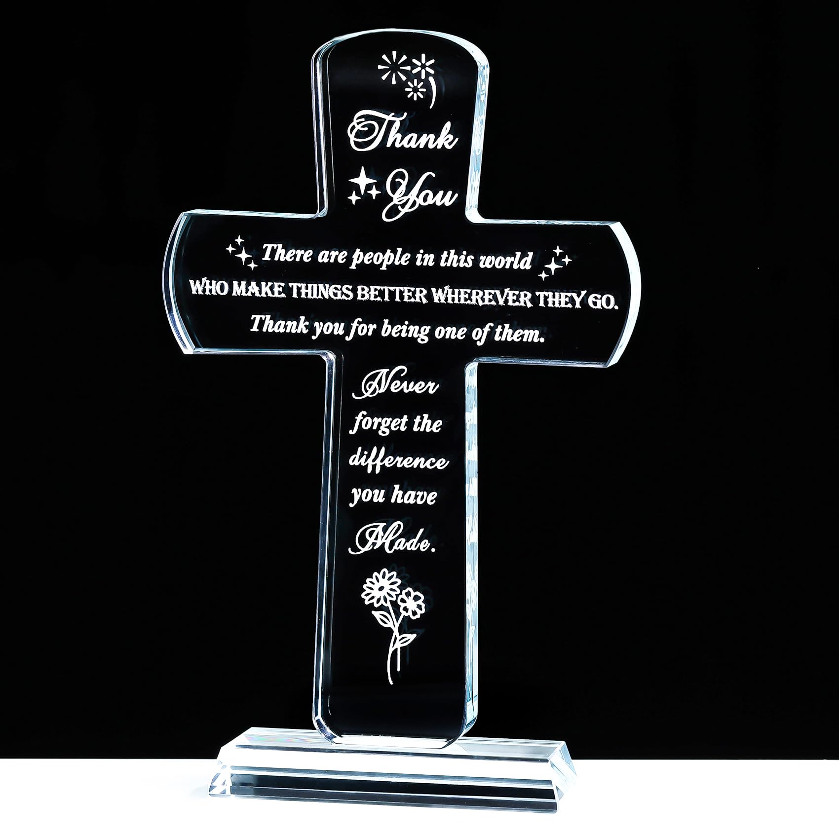 Movdyka Thank You Gifts for Women Men - Engraved Crystal Cross-Shaped Plaque Decor - Appreciation Inspirational Gift for Coworke
