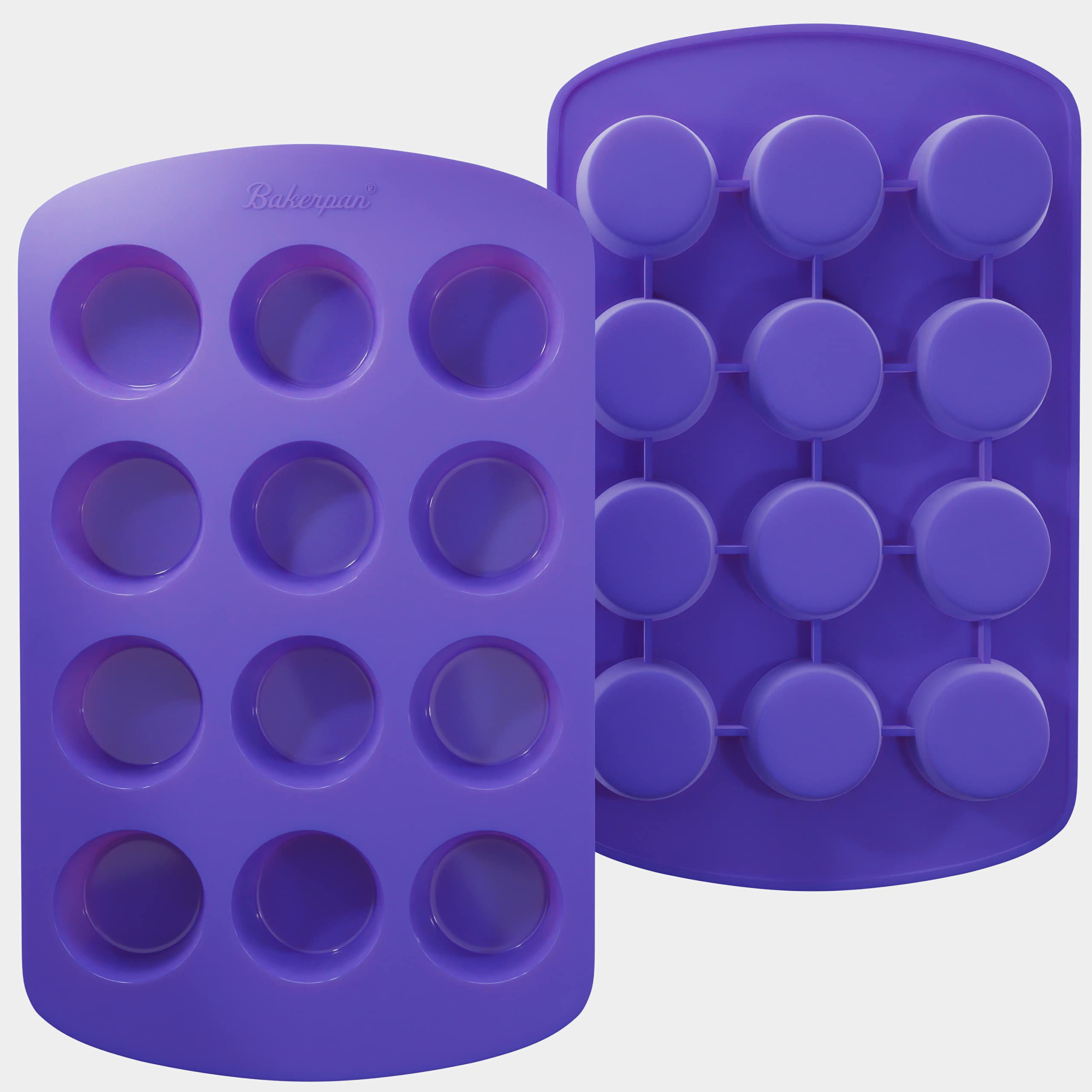 Bakerpan Silicone Mini Muffin Pan Nonstick, Mini Cupcake Pan, Mini Muffin Silicone Molds, 12 Cavities - Set Of 2