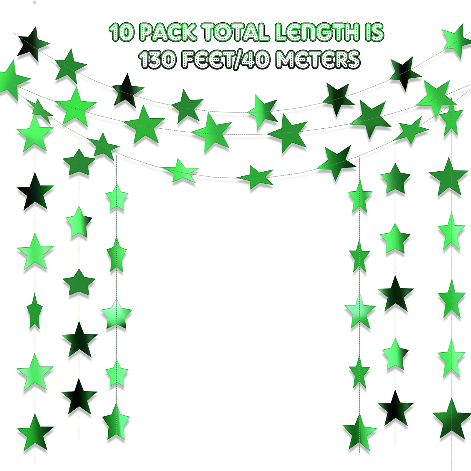Patelai Glitter Star Garland Banner Decor, 130 Feet Bright Star Hanging Bunting Banner Backdrop For 2024 New Year Graduation Wed