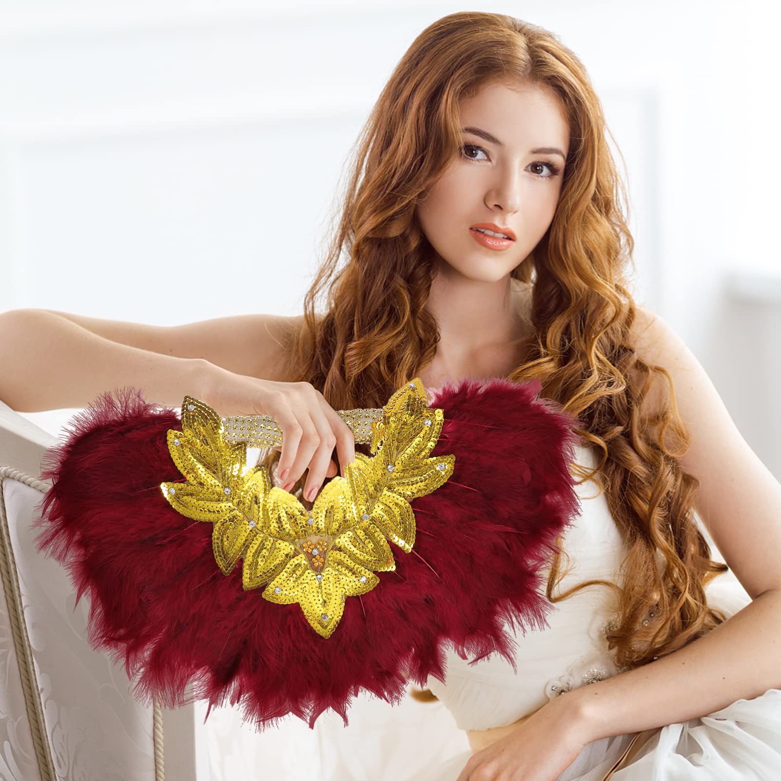 FOMIYES Prom Props Fan Roaring 20s Fan Decorative Holding Fan Masquerade Fan Hand Fan Fluffy Dance Fan Bridal Hand Fan Japanese