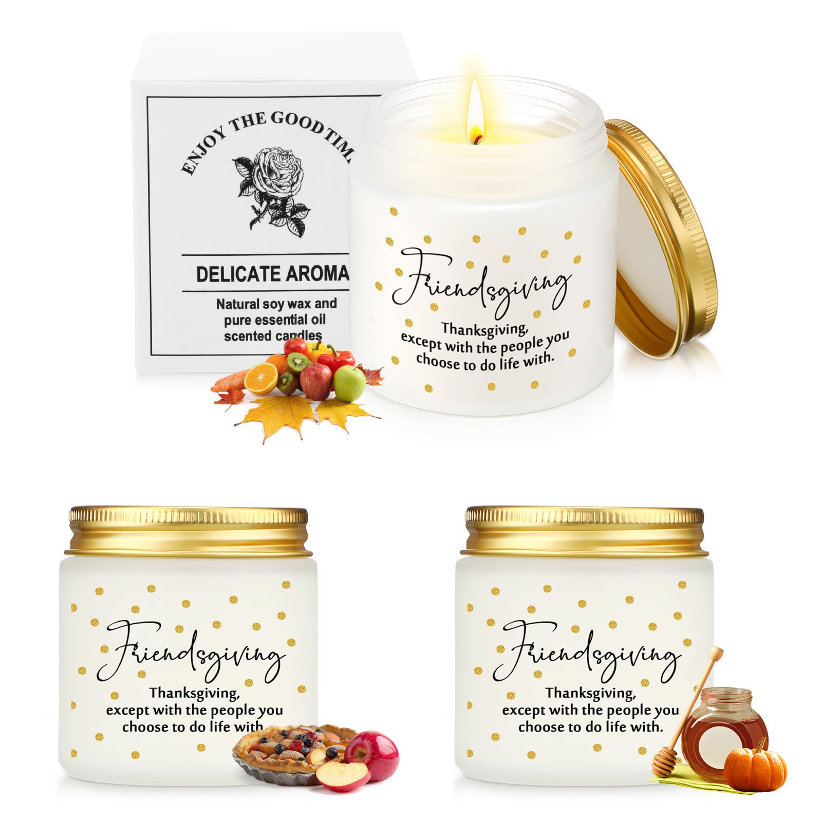 Conelist 3 Pcs Thanksgiving Gifts Fall Scented Candles Set 3.5 Oz Soy Wax Pumpkin Scented Glass Jar Candle Friendsgiving Gift fo
