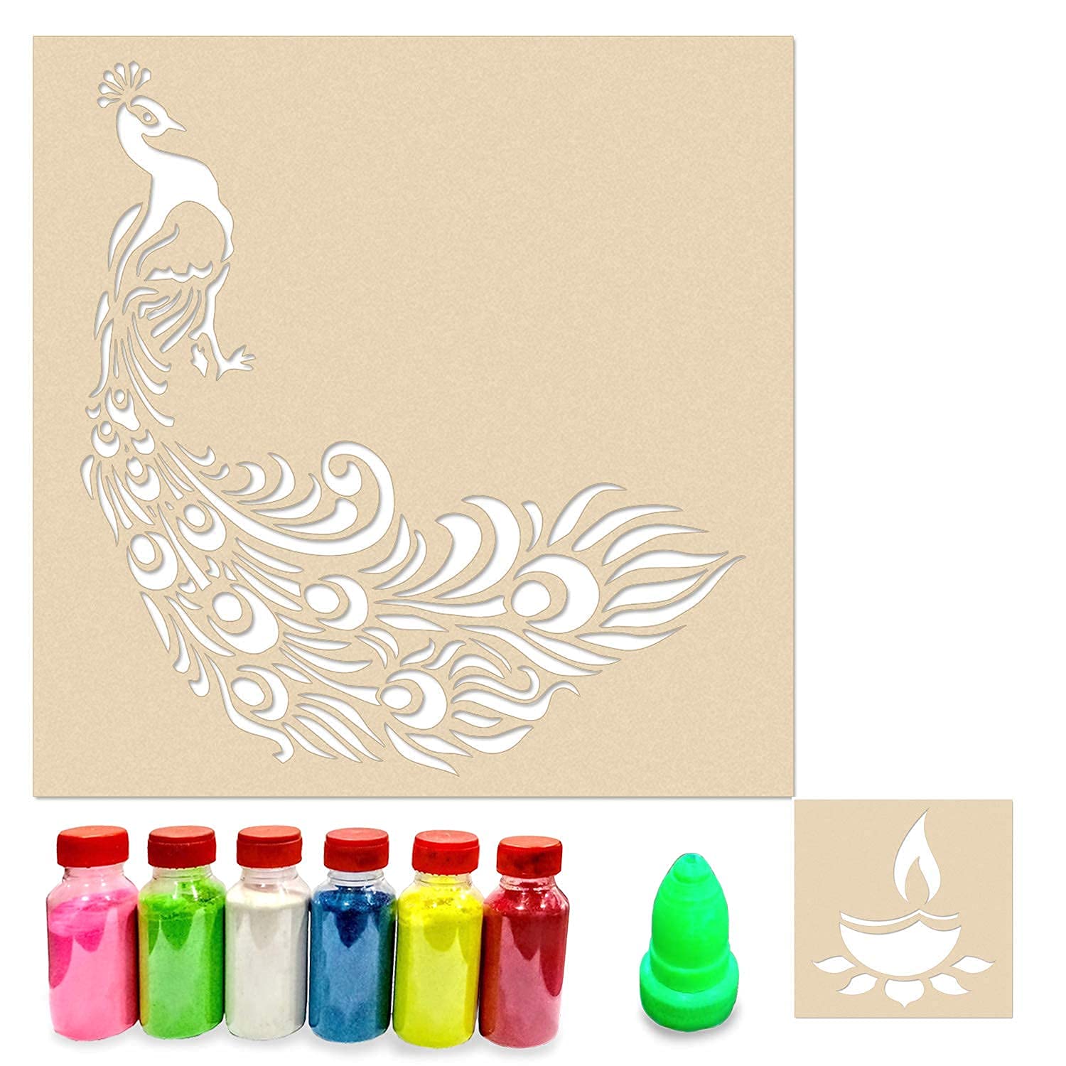 Incredible Gifts India Peacock Diwali Rangoli Floor Decorative Stencil PCK003(Wood, 30cmx30cm, Brown)