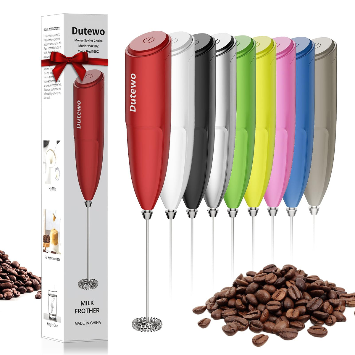Hand Mixer Milk Frother For Coffee - Dutewo Frother Handheld Foam Maker For Lattes, Electric Whisk Drink Mixer Mini Foamer For C