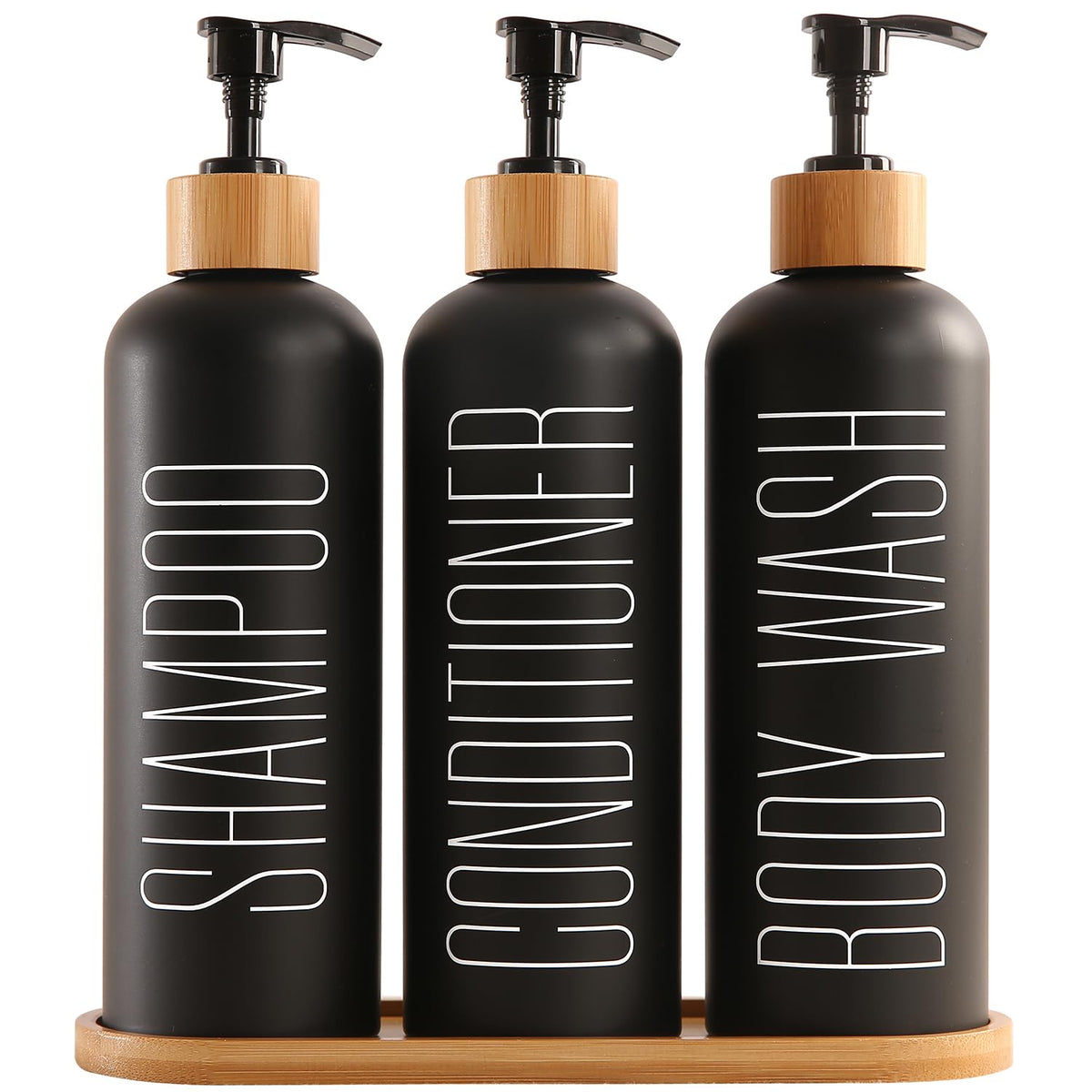 Prus Waso Shampoo And Conditioner Dispenser, Contains Shampoo Conditioner Body Wash Dispenser. Shower Dispenser With Bamboo Pump