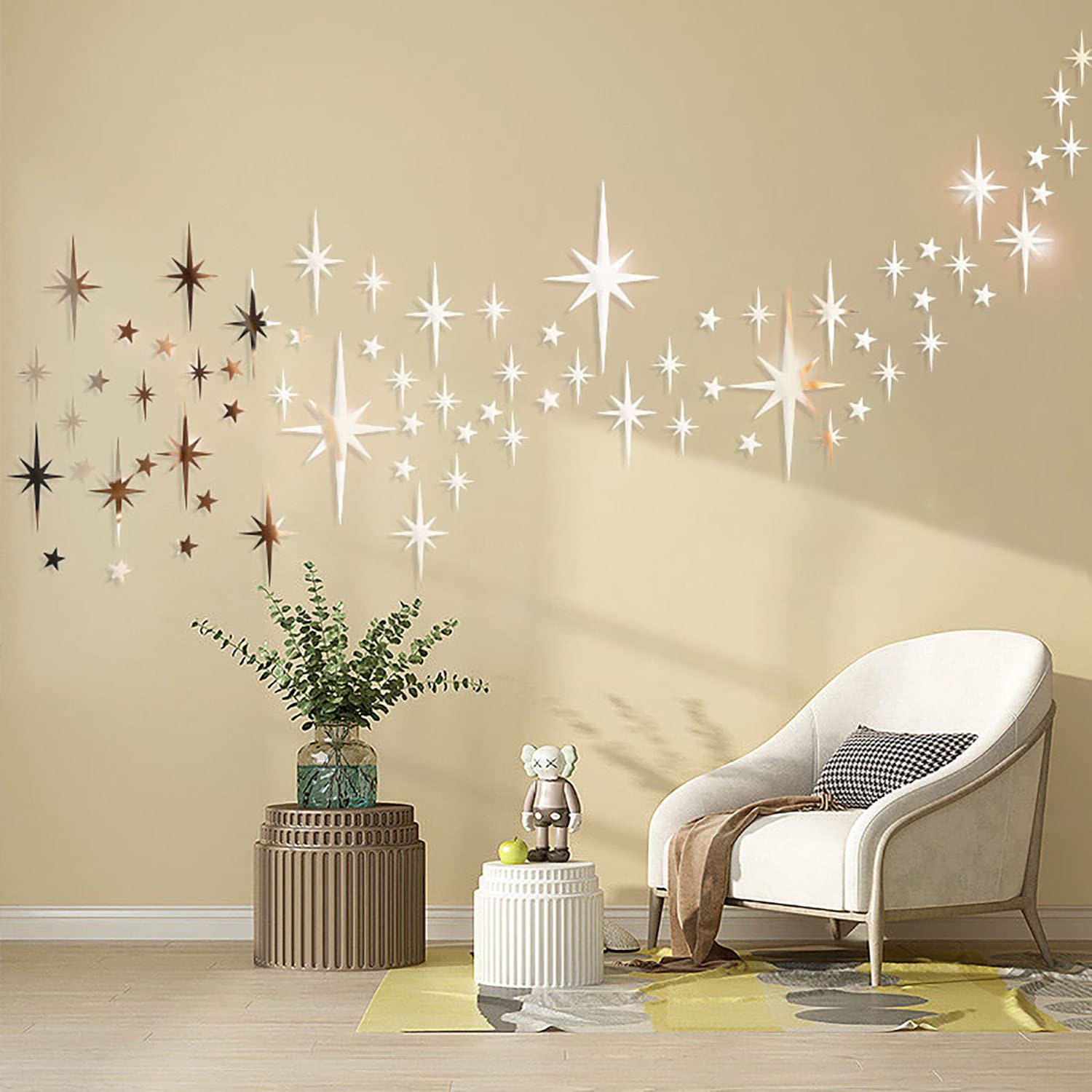 Mirror Wall Stickers Gold Acrylic Star Mirror 3D Wall Decal Peel And Stick Wall Decals Removable Stars Adhesive Mirror Wall Deco