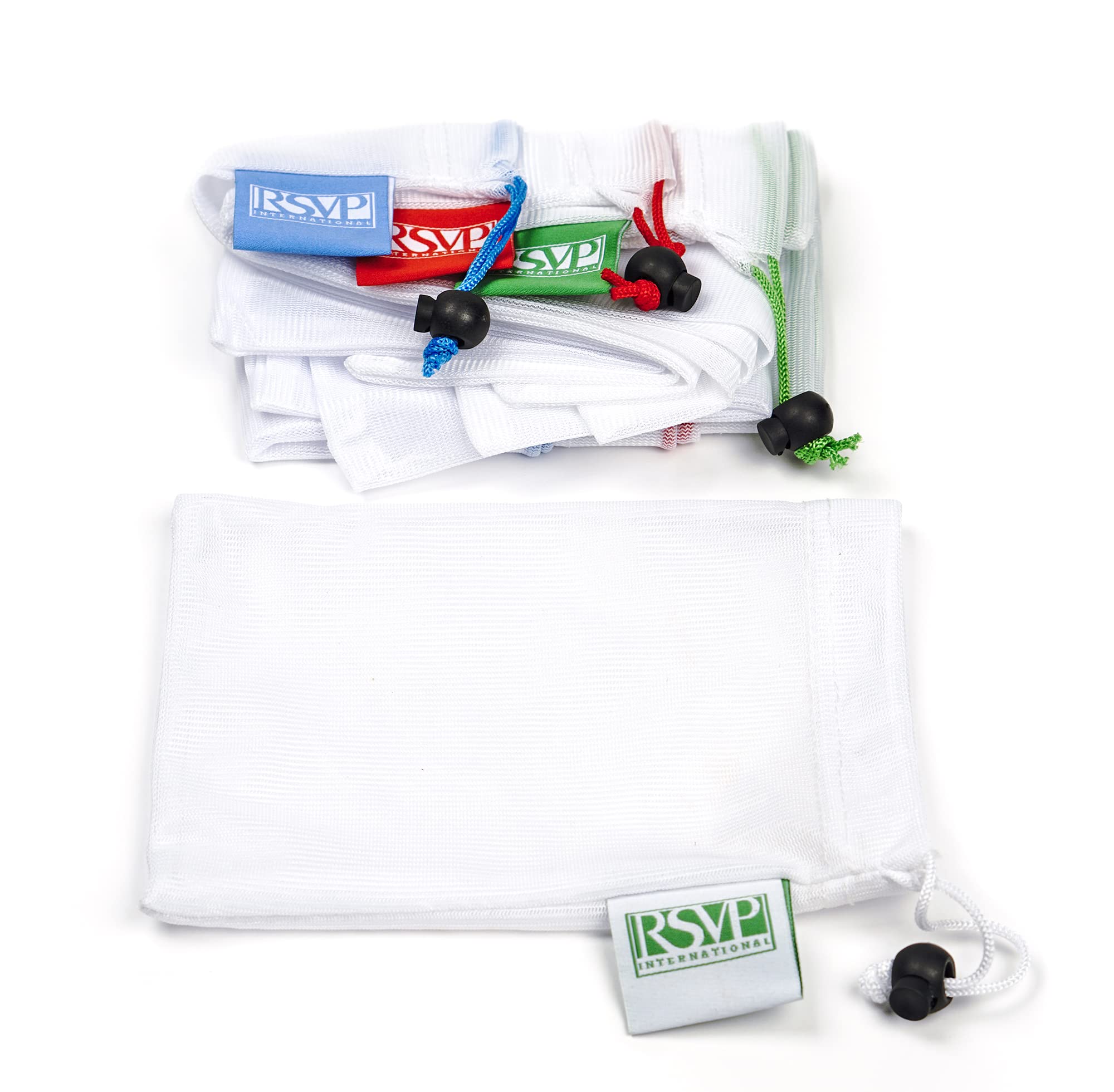 RSVP International Reusable Mesh Produce Bags, Multi-Color String