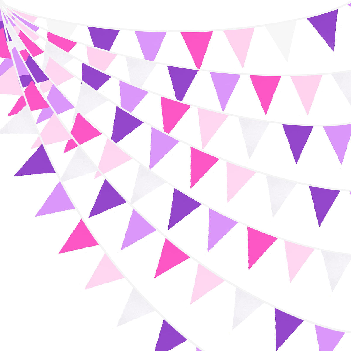 10M/32Ft Rose Pink Purple White Pennant Banner Fabric Triangle Flag Cotton Bunting Garland For Unicorn Birthday Wedding Annivers