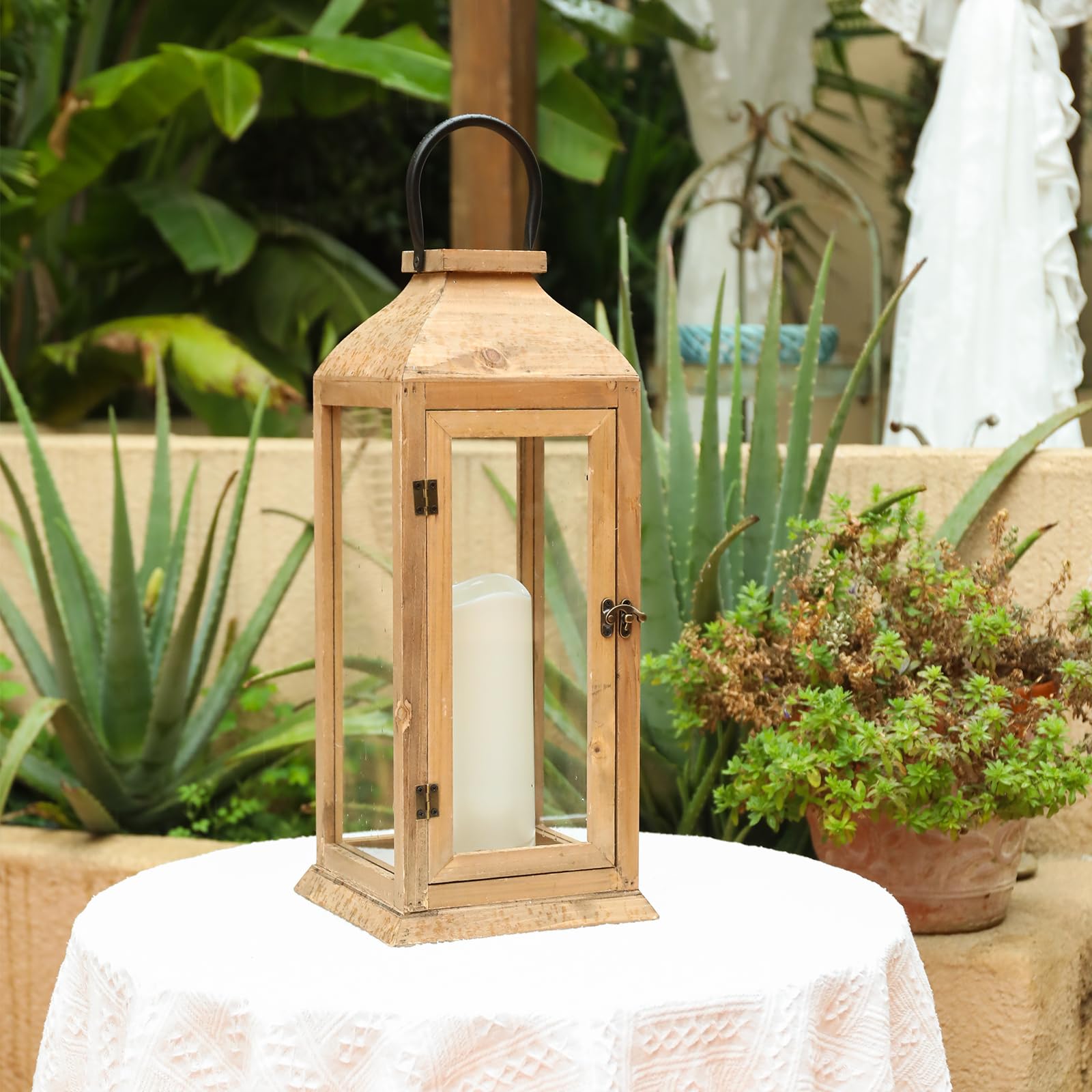 Bdor 2 Pack Large 22.5 Inch Decorative Lanterns with Flameless Pillar Candles, IP65 Waterproof Black Metal Lanterns for Home Dec