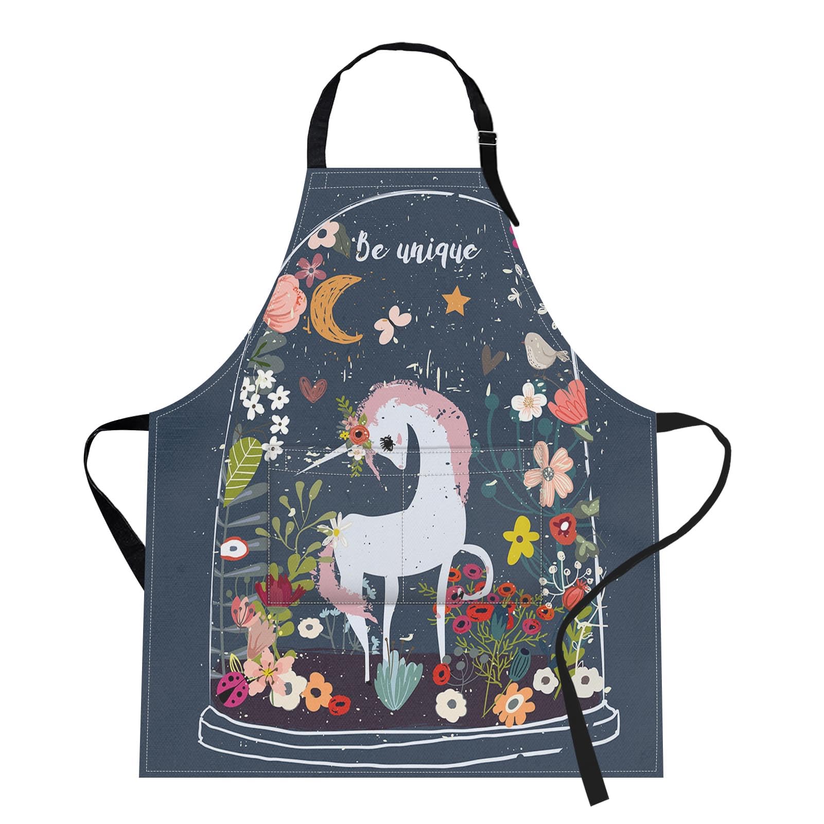 Britimes Apron Home Kitchen Cooking Baking Gardening For Women Men With Pockets Unicorn Be Floral Moon 32X28 Inch