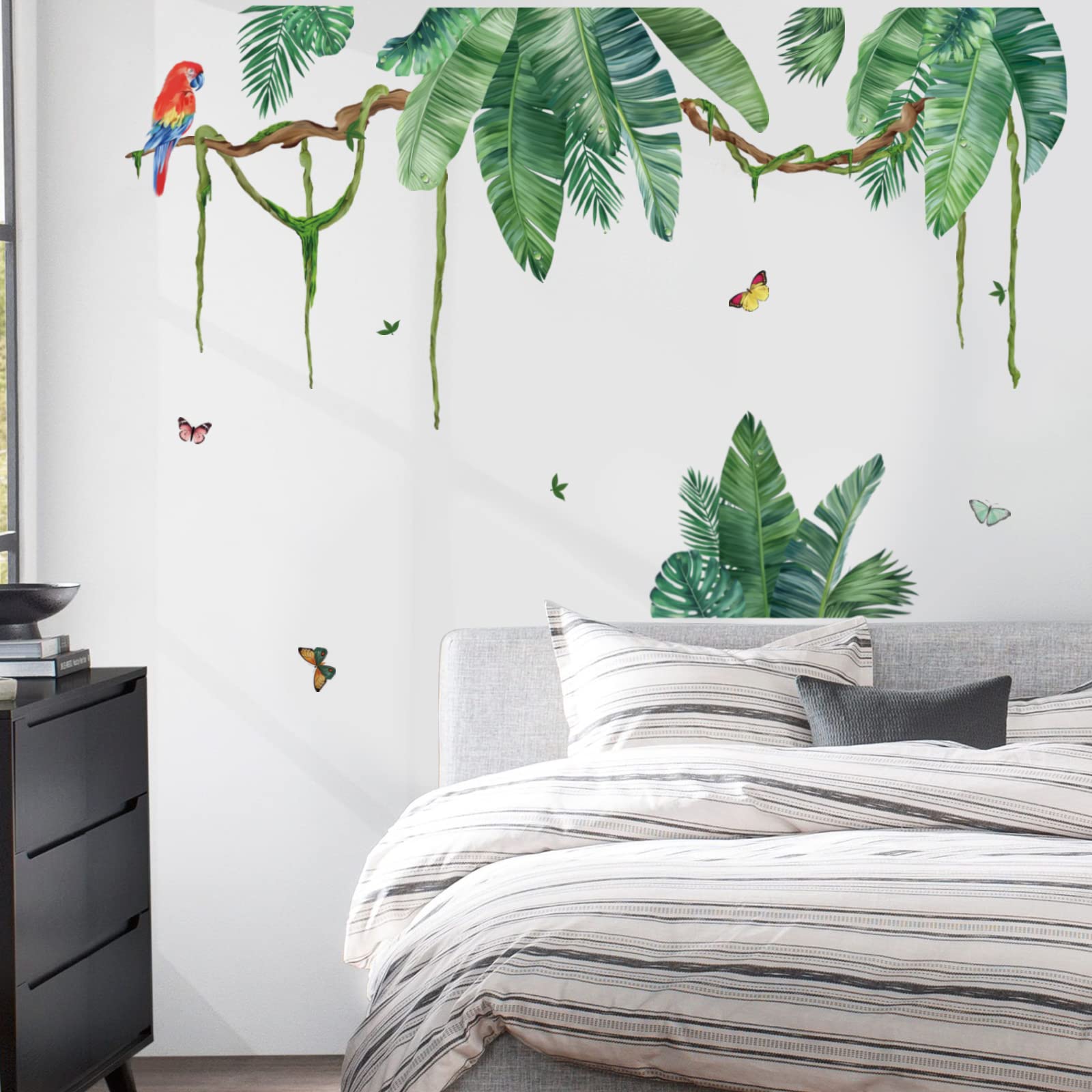 Wondever Palm Leaf Wall Stickers Tropical Leaves Green Plant Peel And Stick Wall Art Decals For Living Room Bedroom Tv Backgroun