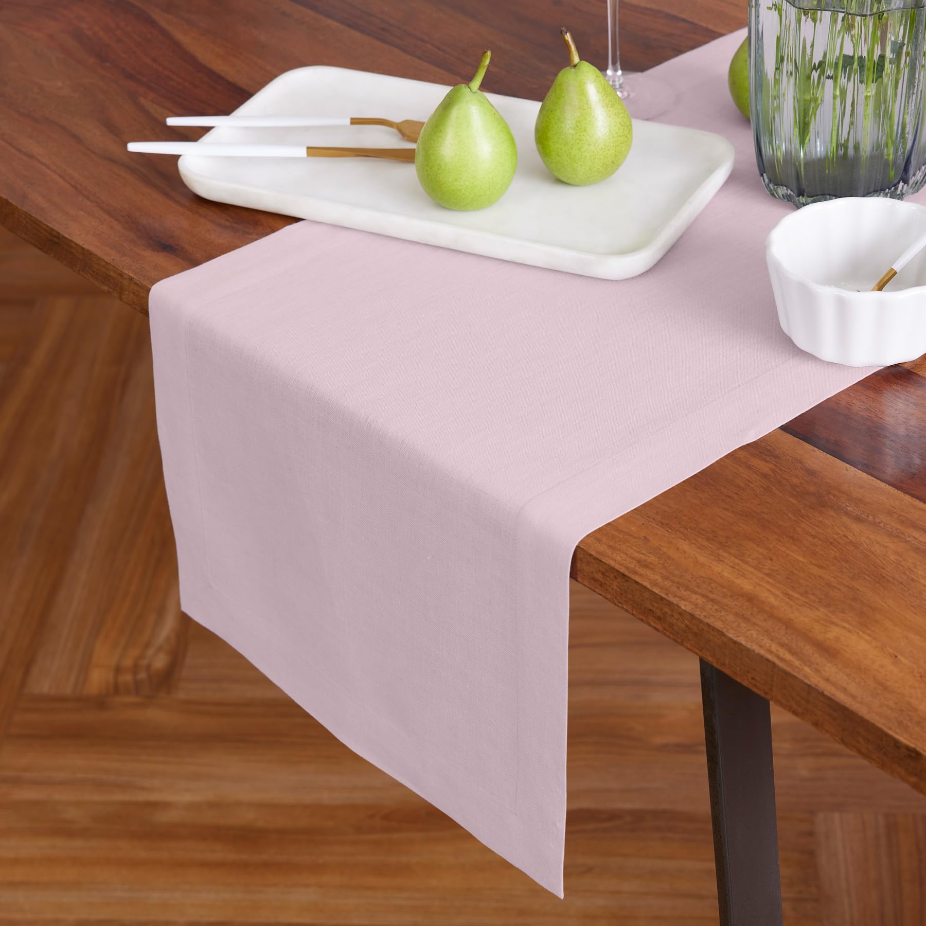 Solino Home Linen Ice Lilac Table Runner 108 Inches Long - Sonoma, 100% Pure Linen Prewashed Dining Table Runner 14 X 108 Inch I