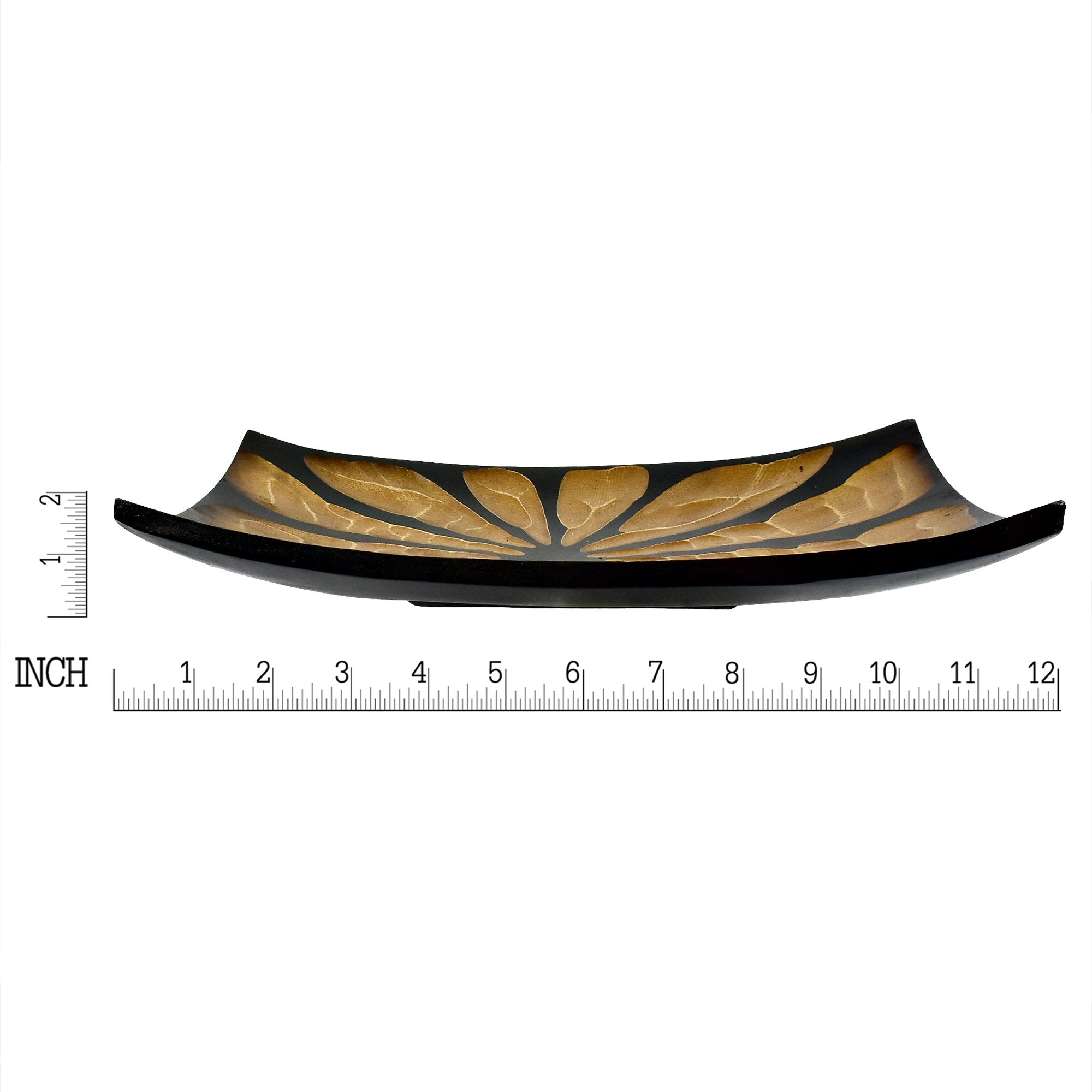 Aeravida Handcarved Flower Or Burst 2-Tone Stained Rectangular Shaped Wooden Serving Bowl | Serving Tray With Handles