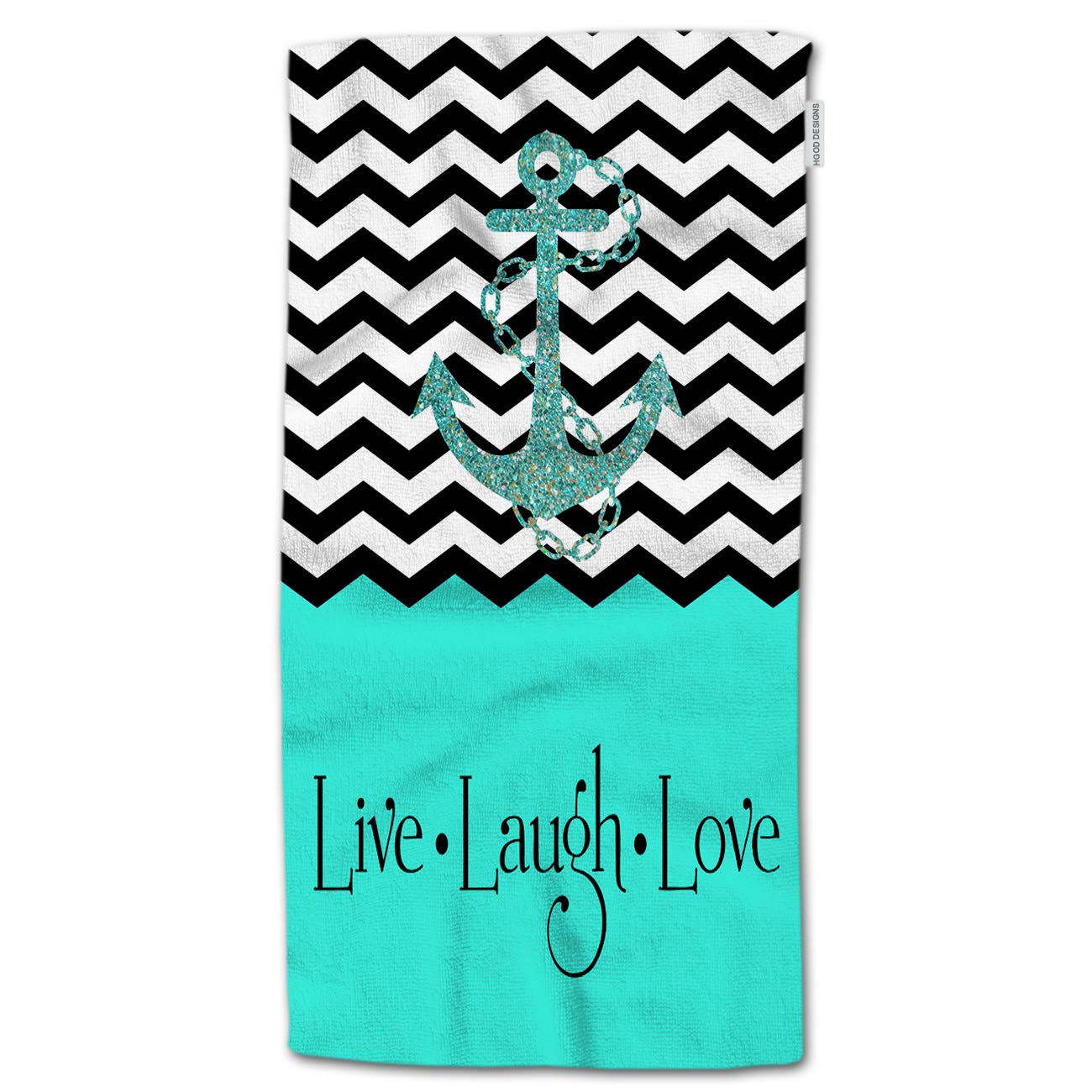 Hgod Designs Anchor Hand Towels,Hipster Quotes Live Love Laugh In Turquoise Chevron With Anchor 100% Cotton Soft Bath Hand Towel