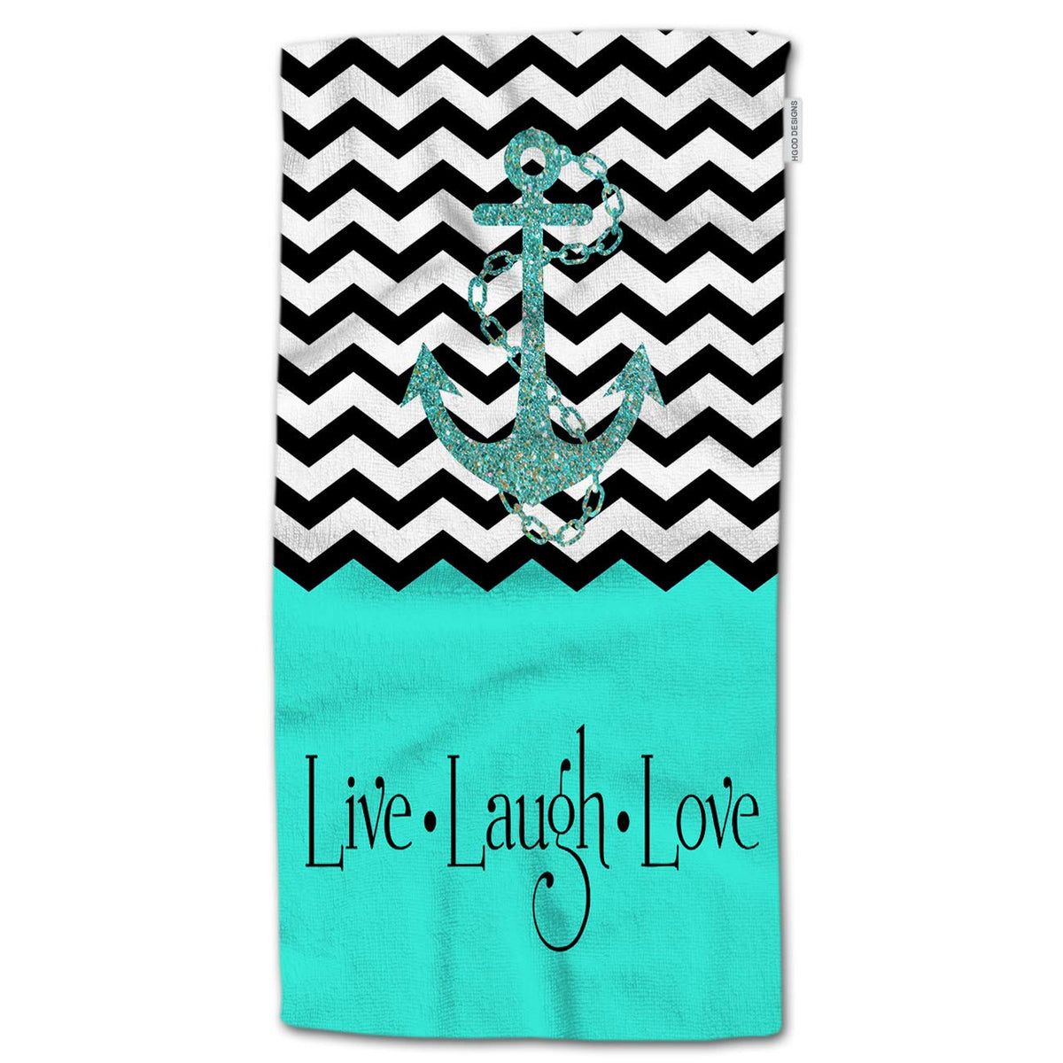 Hgod Designs Anchor Hand Towels,Hipster Quotes Live Love Laugh In Turquoise Chevron With Anchor 100% Cotton Soft Bath Hand Towel