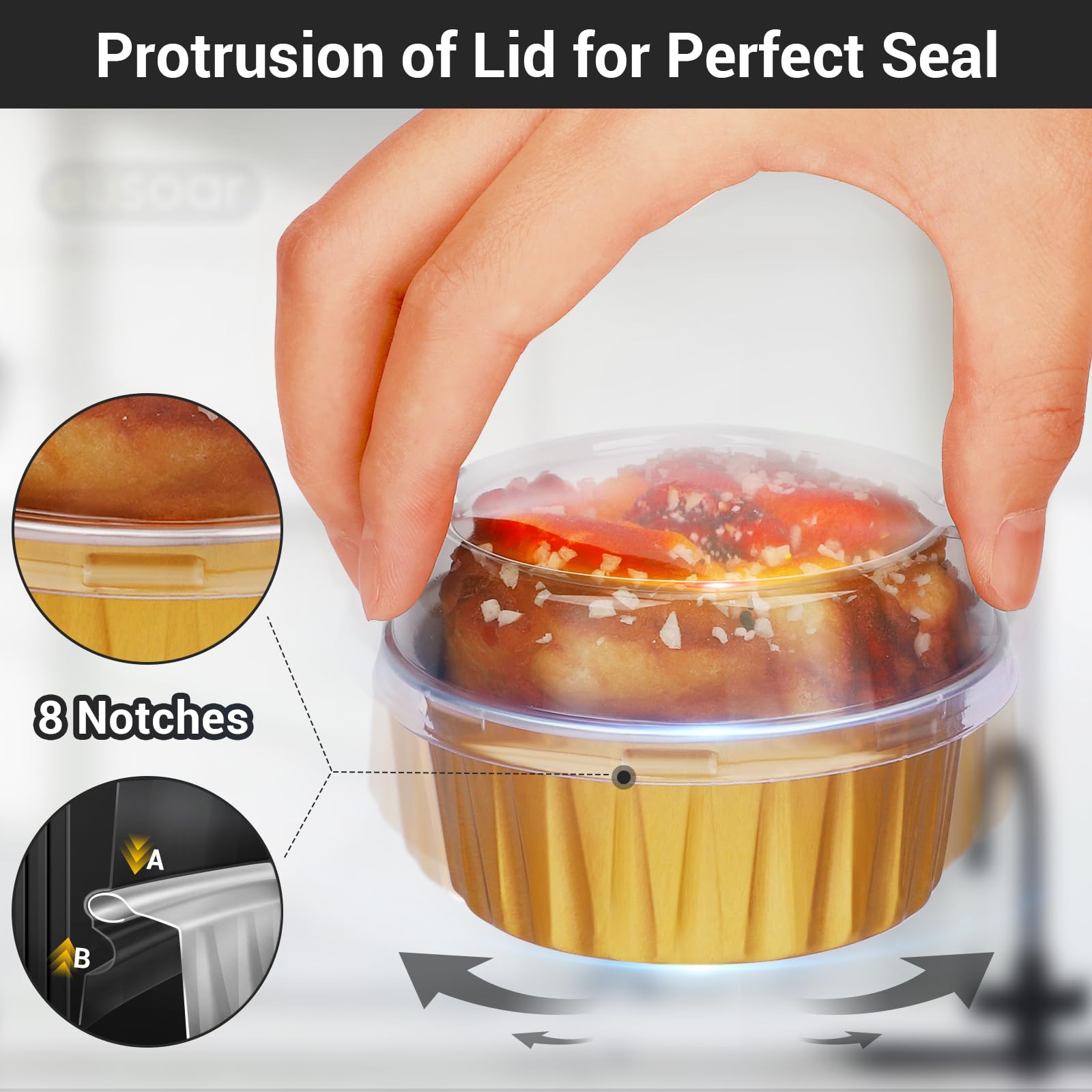 Eusoar Disposable Ramekins, Gold 50Pcs 5Oz Mini Aluminium Foil Baking Cups With Lids Creme Brulee Cupcake Liners, Desert Cheesec
