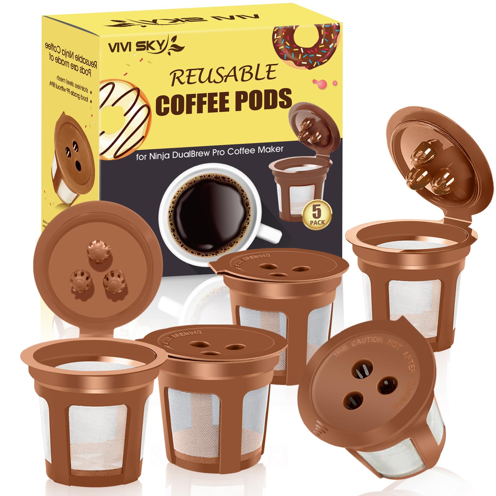 Vivi Sky Reusable Coffee Filter For Ninja Coffee Maker, 4 Cone Coffee Maker Filter #4 For Ninja Dual Brew Coffee Maker Ninja Cof