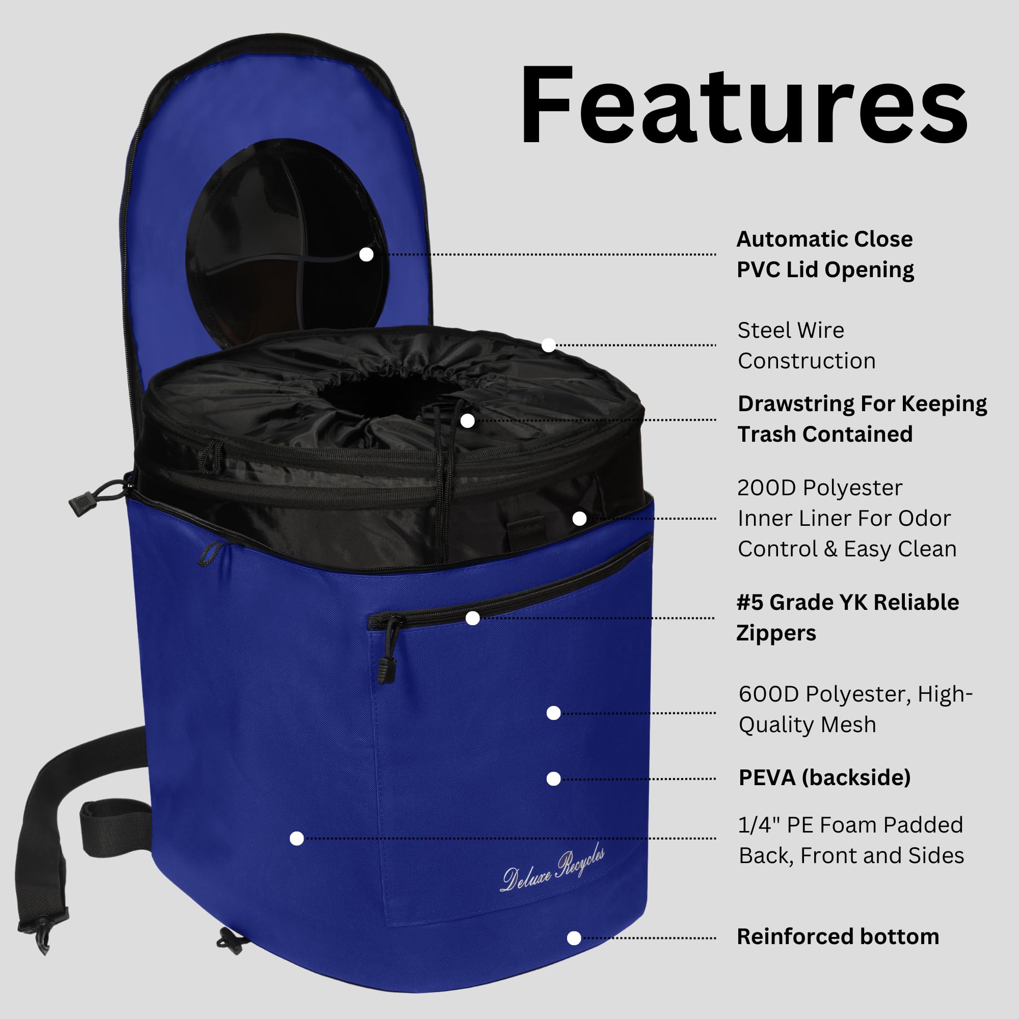 Deluxe Recycles Portable Trash Can For Boating And Camping - Durable And Collapsible With Inner Bin - Kayak, Fishing, Beach, Hik