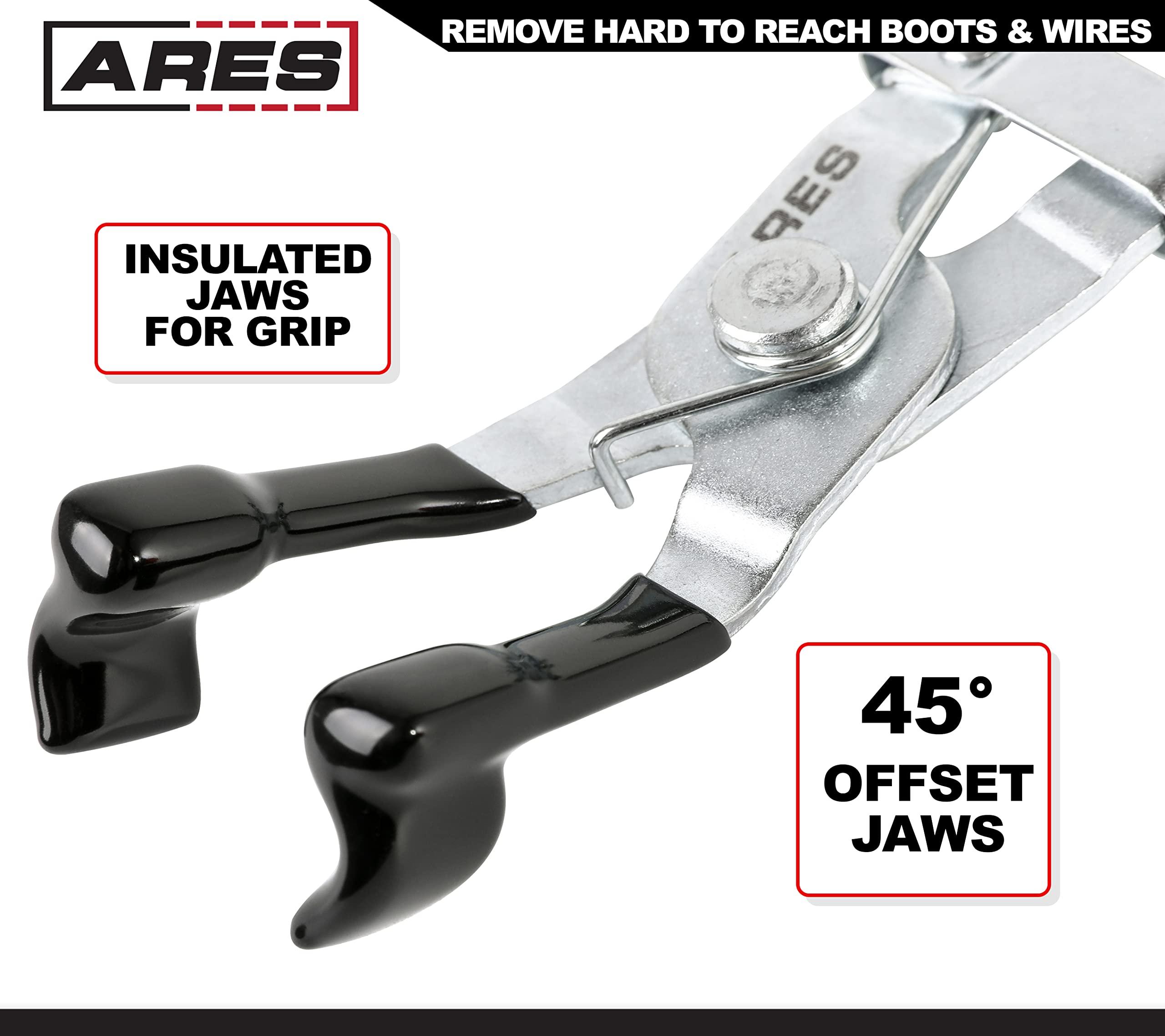 Ares 11054 - Spark Plug Plier Boot Removal Tool - Remove Hard To Reach Spark Plug Boots And Wires Without Damaging Them - 45 Deg
