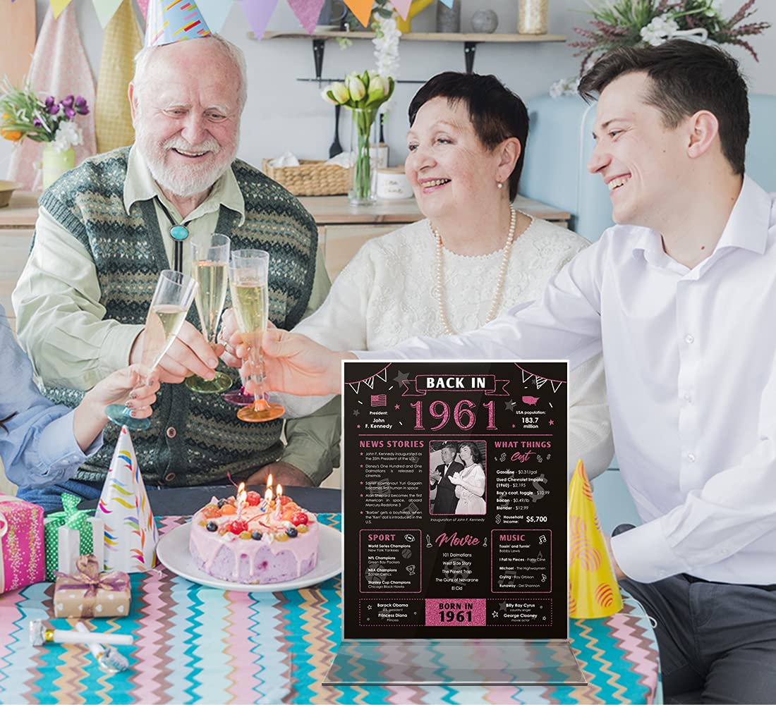 Back in 1961 Birthday Card - 62nd Birthday Gift for Women - 62nd Birthday Decoration for Her or Him - Table Centerpiece for 62 Years Old Birthday Party - Black and Pink Poster [Unframed 8x10]