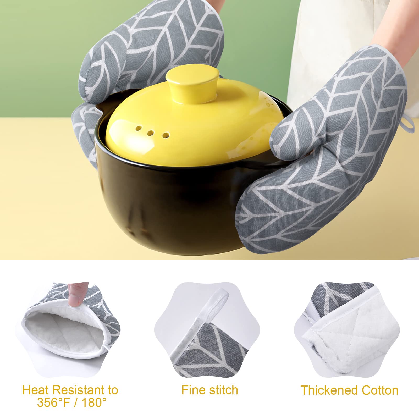 Auauy Oven Mitts And Potholders Bbq Gloves-Oven Mitts And Pot Holders With Recycled Infill Silicone Non-Slip Cooking Gloves For