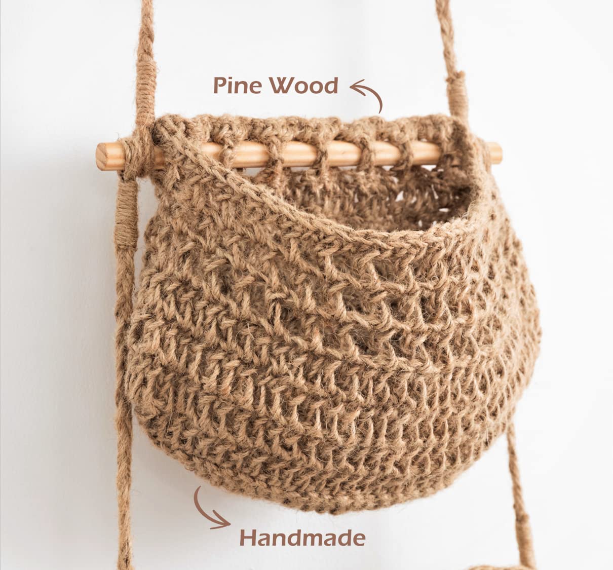 Hanging Fruit Basket, 3 Tier Woven Jute Wall Hanging Basket For Organizing, Hanging Produce Basket For Fruit & Vegetable Storage