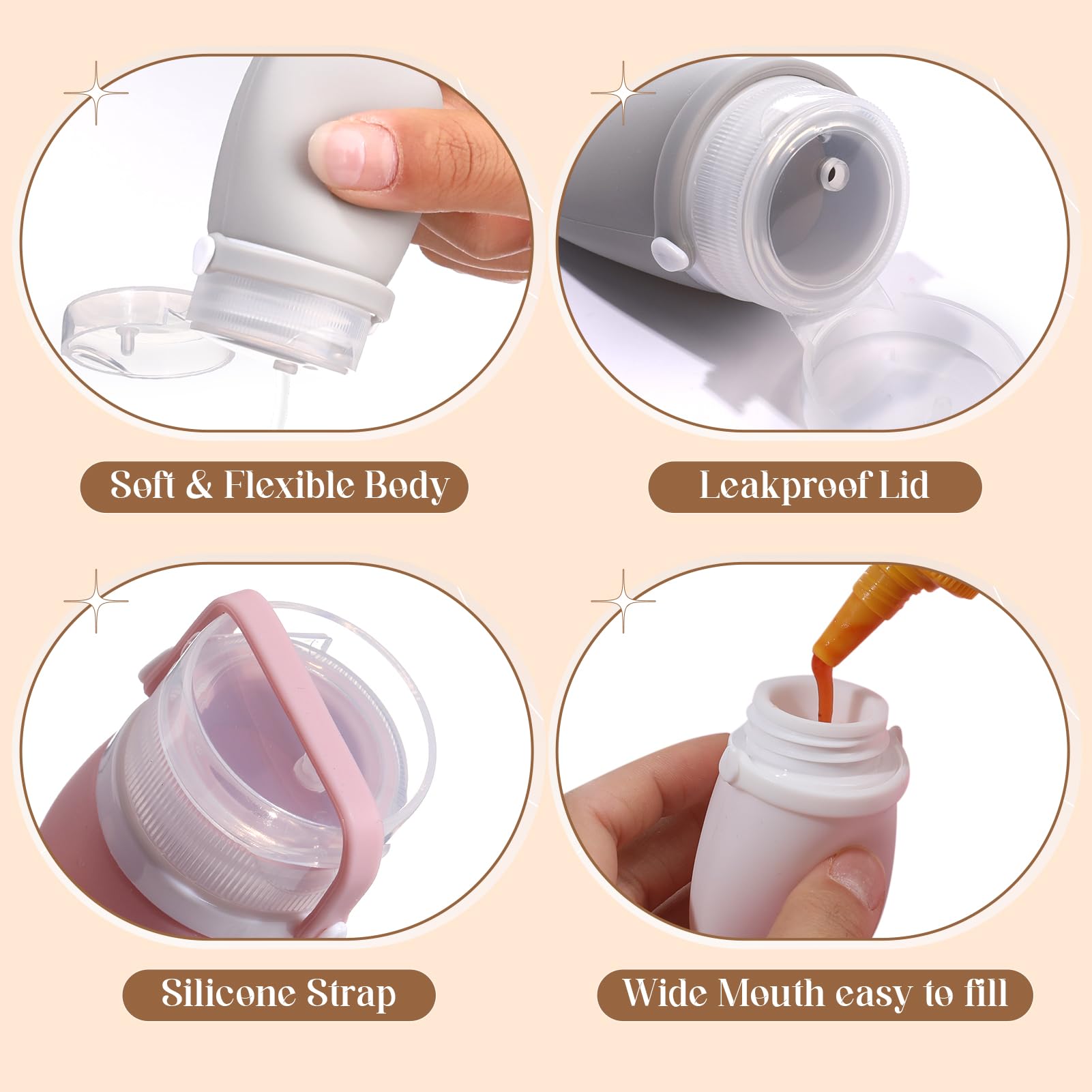 Wxoieod 1 Oz Travel Bottles, Leakproof Silicone Squeeze Bottle Mini Travel Size Container For Toiletries Lotion Shampoo And Cond